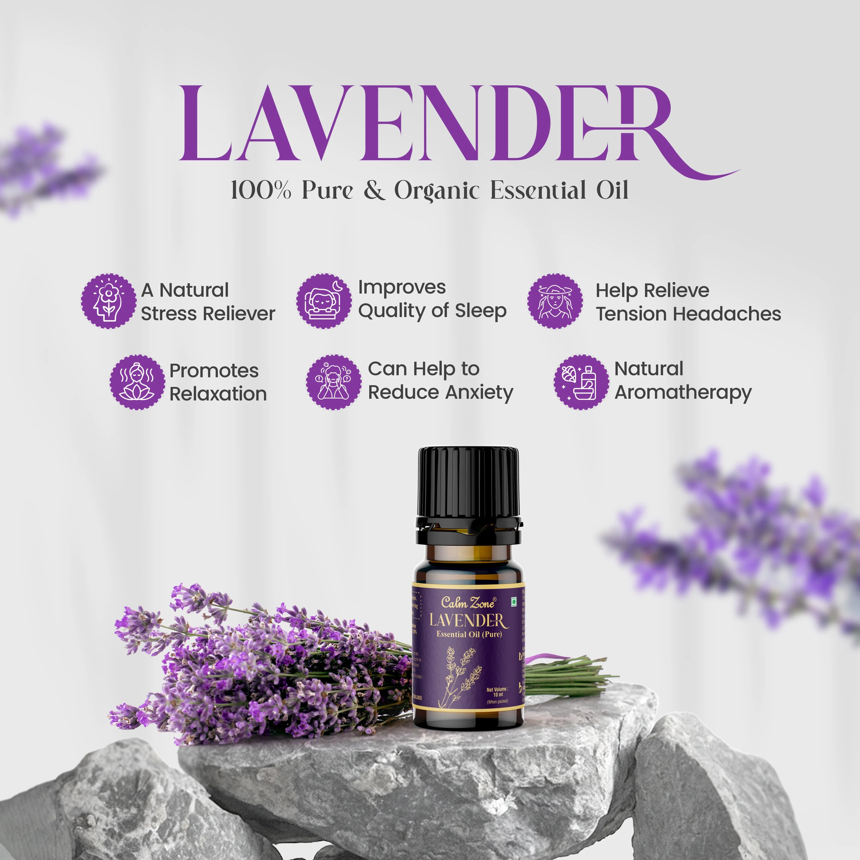 Calm Zone Lavender Essential Oil For Skin, Hair & Diffuser - Brawn Herbal