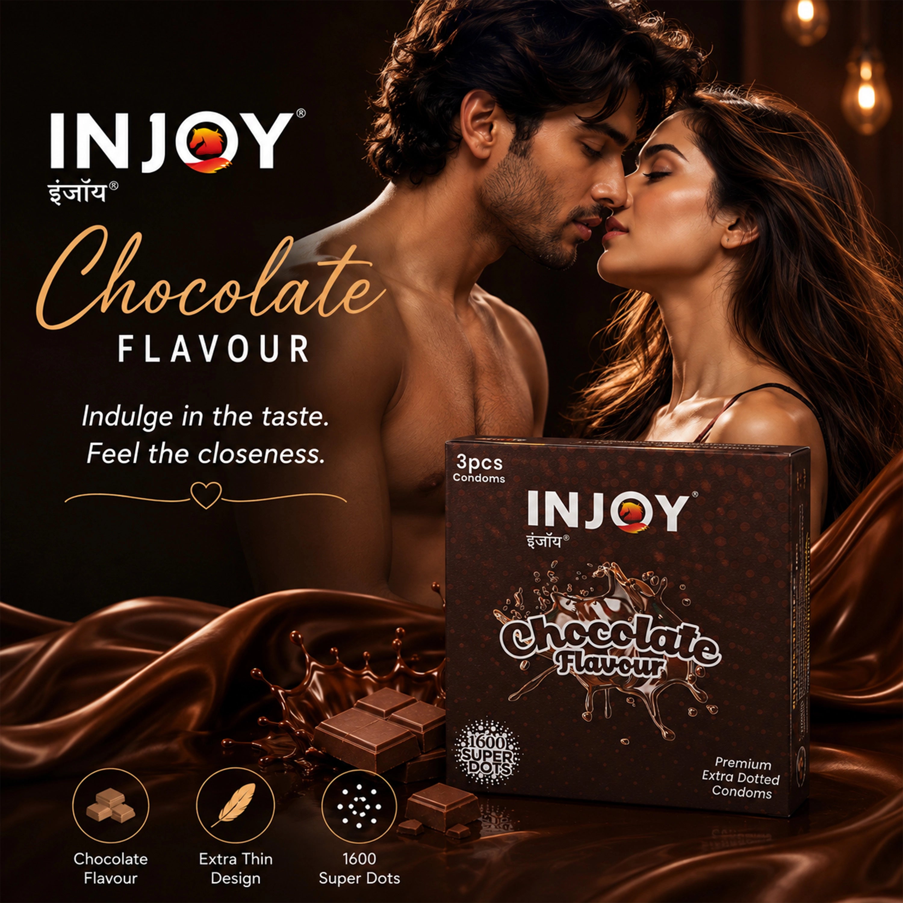 INJOY Chocolate Flavoured Thin Condoms with 1600 Dots