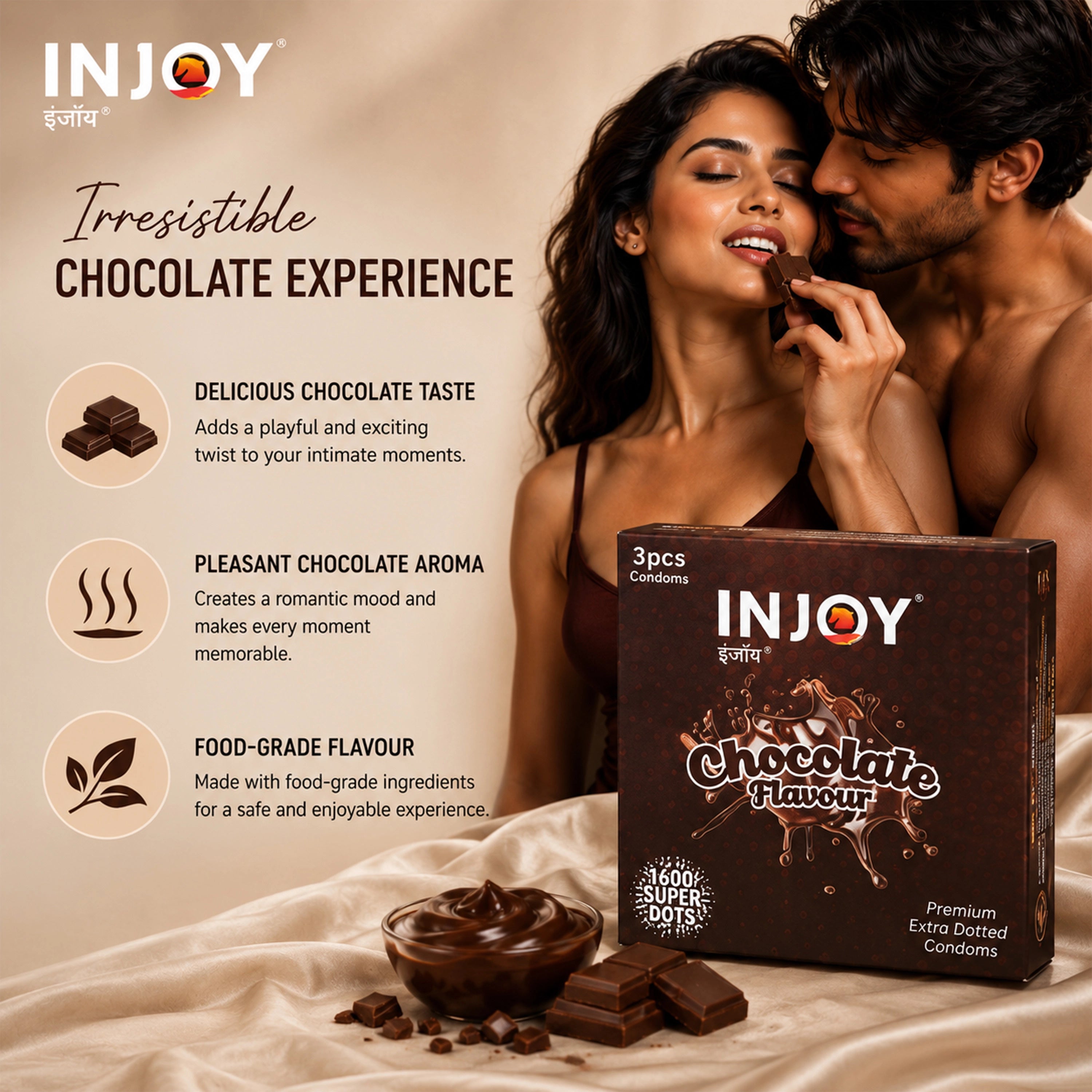 INJOY Chocolate Flavoured Thin Condoms with 1600 Dots