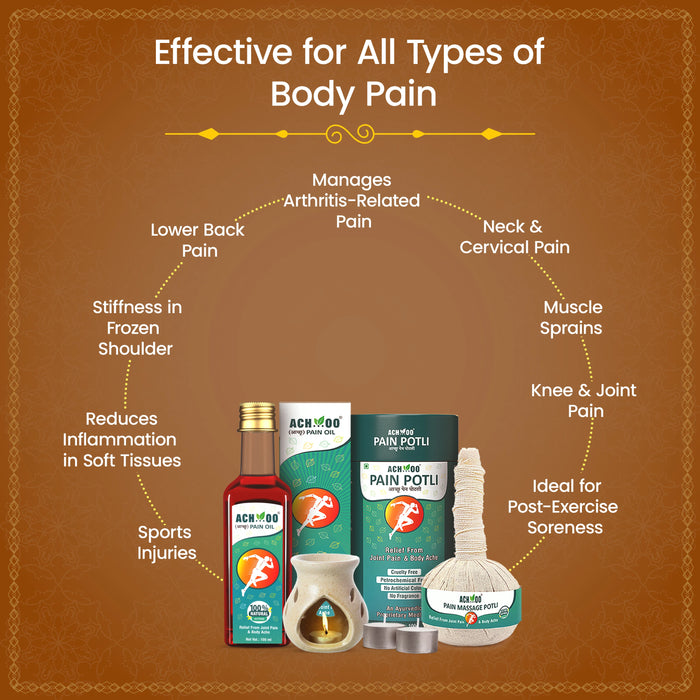 Achoo Herbal Compress Kit - Massage Potli 100GM & Pain Oil 100ML