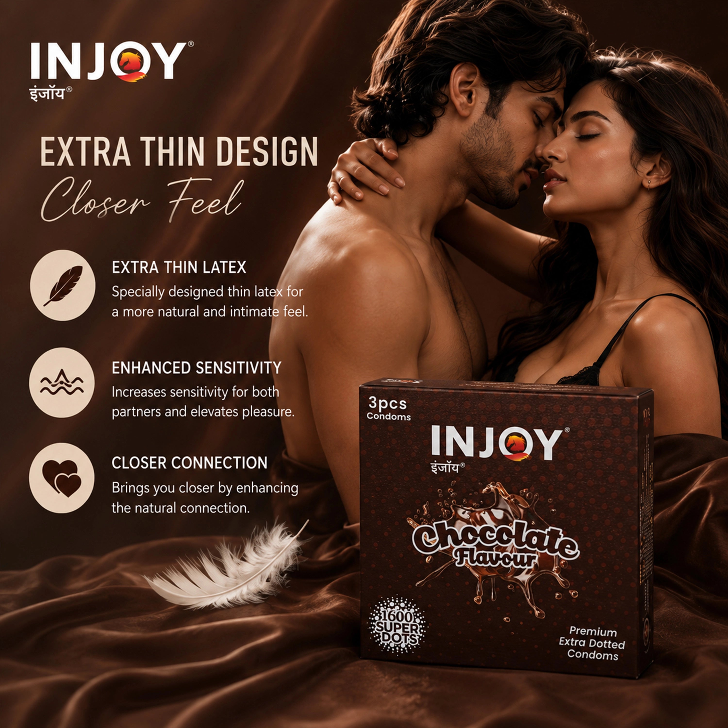 INJOY Chocolate Flavoured Thin Condoms with 1600 Dots