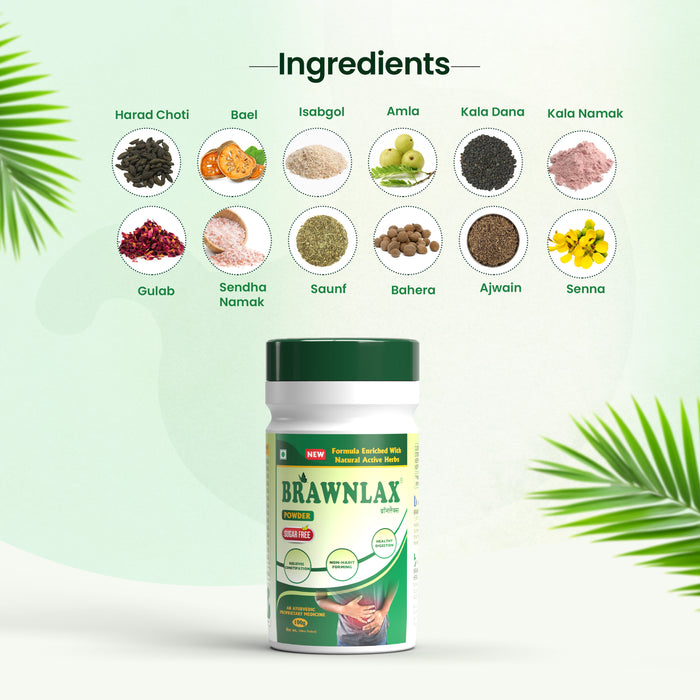 BRAWNLAX Constipation Relief Powder For Constipation, Indigestion, Acidity, Gas, Improves Digestion & Gut Health | Non Habit Forming | 100% Natural Actives | Sugar Free - 100 Gm