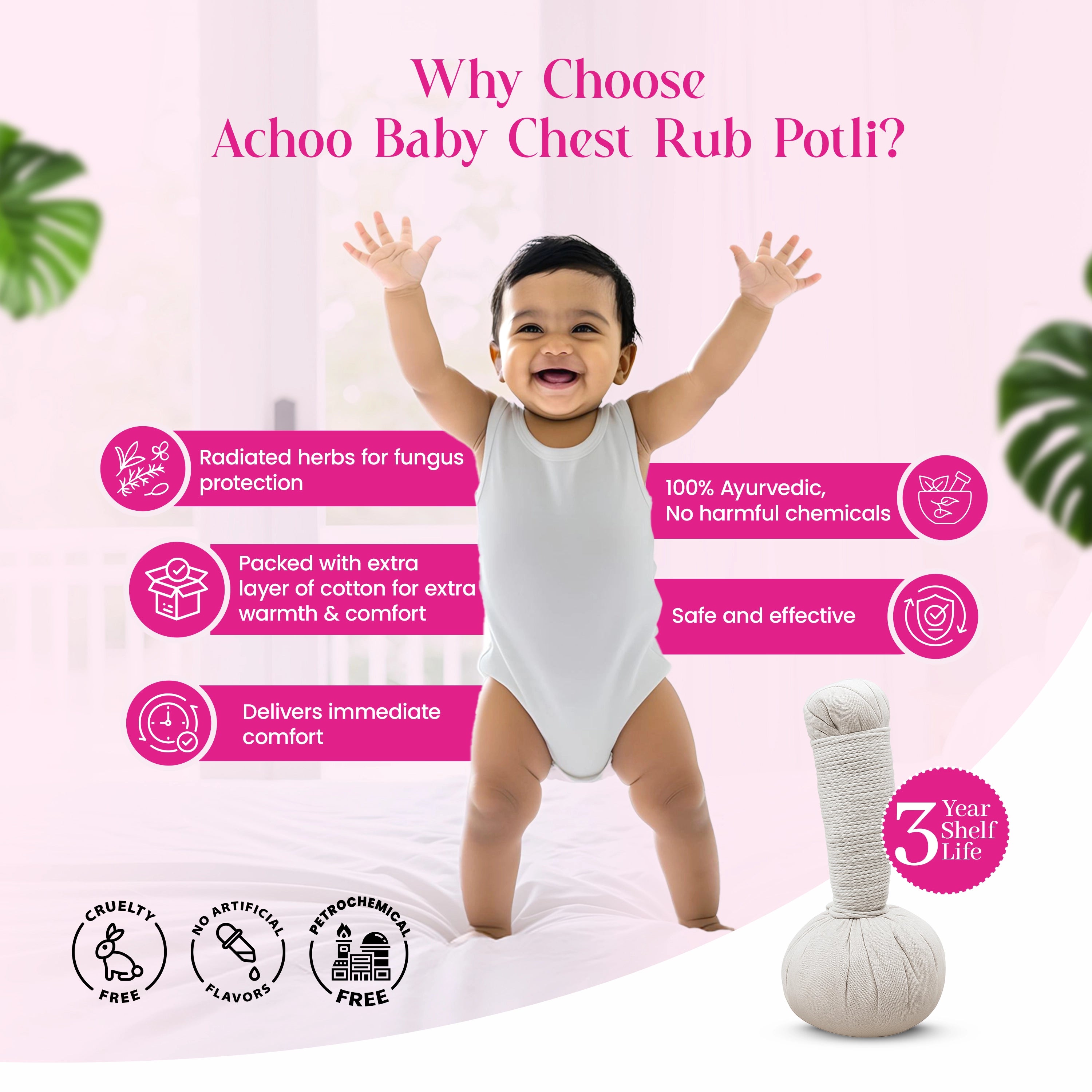 Achoo Baby Chest Rub Potli for Nasal & Chest Congestion- 50g |  5 +  years