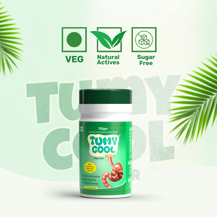 TUMYCOOL Constipation Relief Powder For Constipation, Indigestion, Acidity, Gas, Improves Digestion & Gut Health | Non Habit Forming | 100% Natural Actives | Sugar Free - 100 Gm