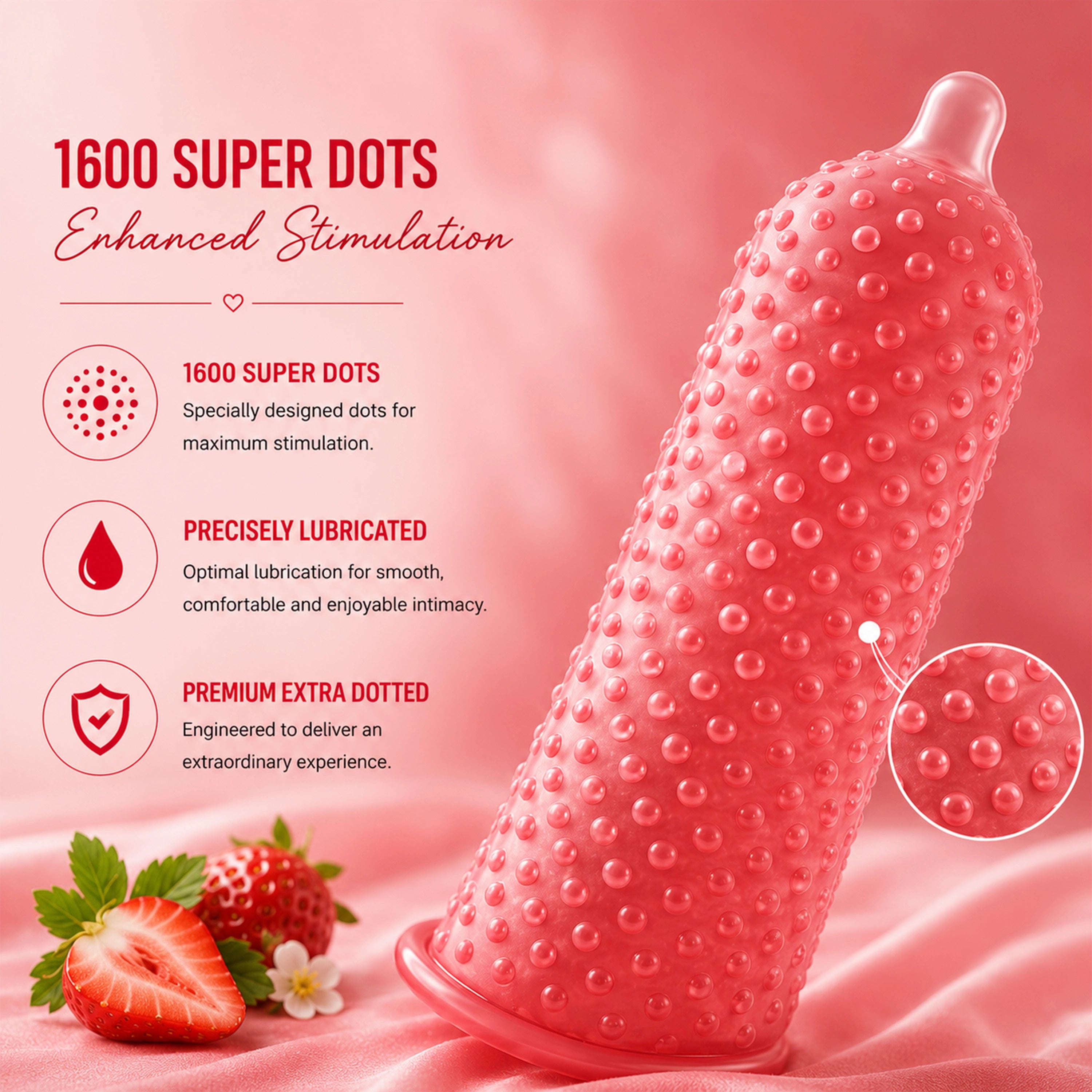 INJOY Strawberry Flavored Extra Thin Condoms with 1600 Dots