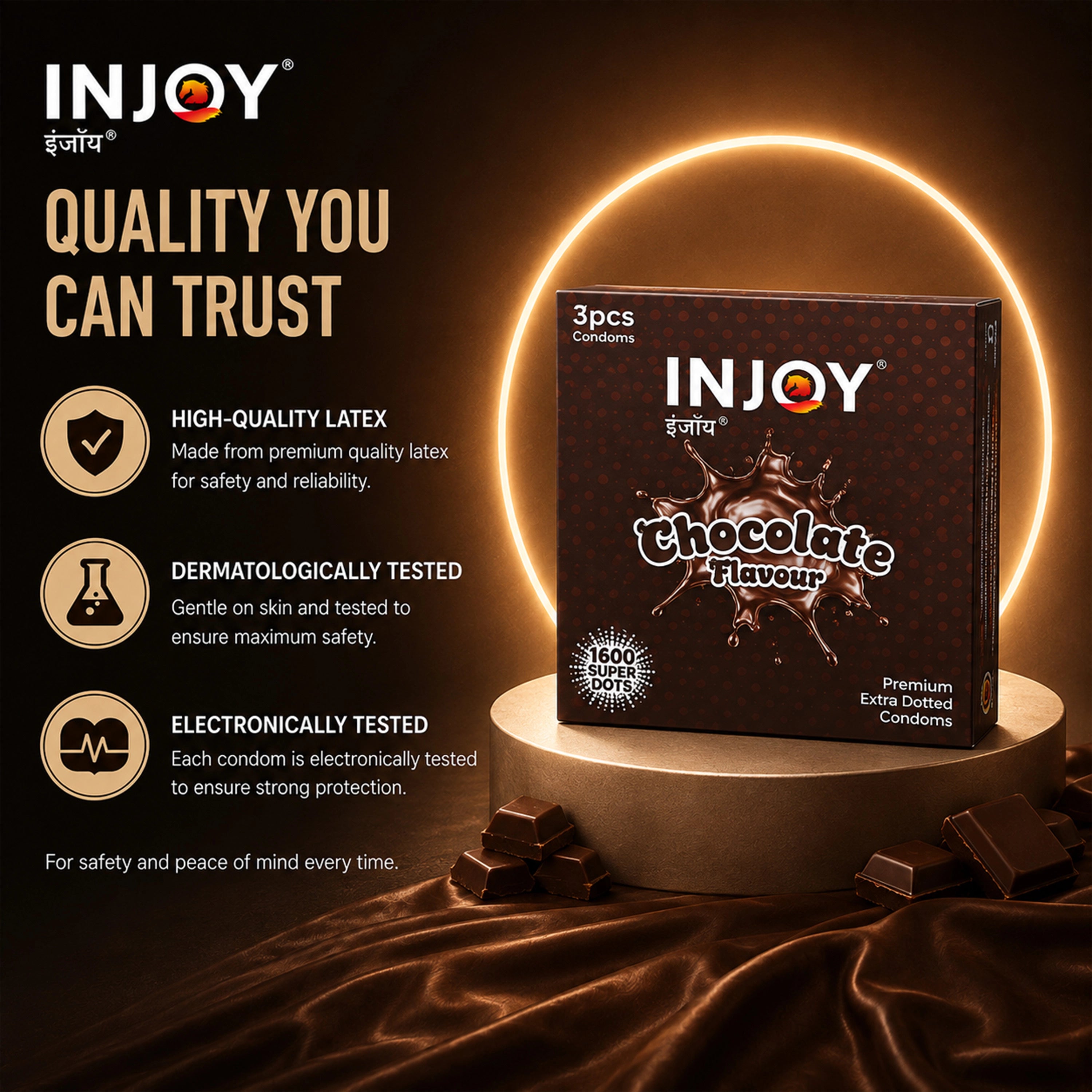 INJOY Chocolate Flavoured Thin Condoms with 1600 Dots