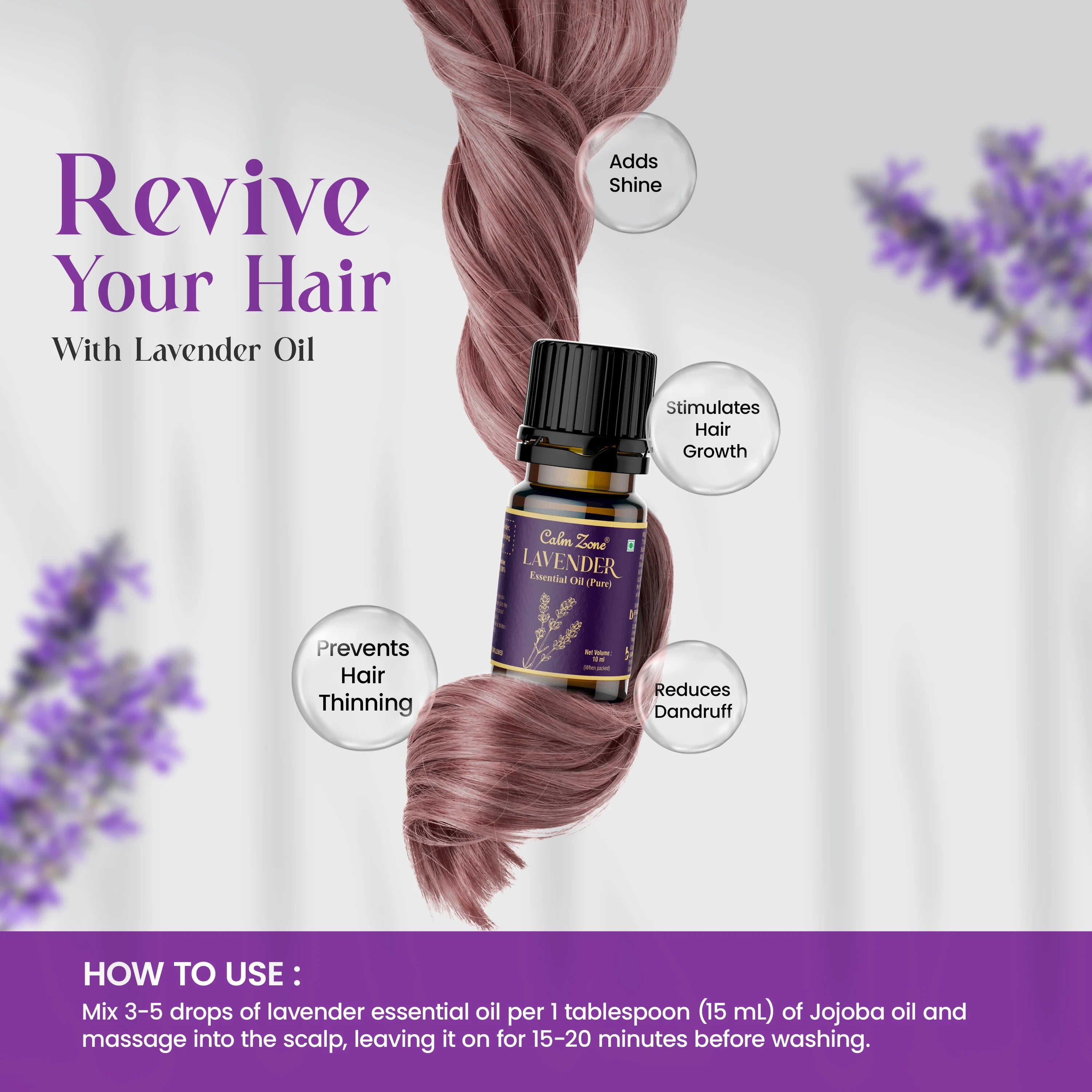 Calm Zone Lavender Essential Oil For Skin, Hair & Diffuser - Brawn Herbal