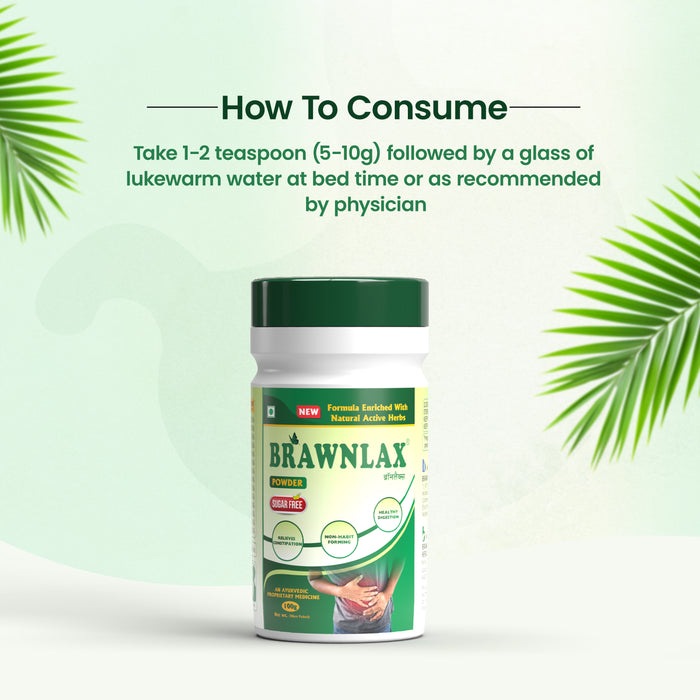BRAWNLAX Constipation Relief Powder For Constipation, Indigestion, Acidity, Gas, Improves Digestion & Gut Health | Non Habit Forming | 100% Natural Actives | Sugar Free - 100 Gm