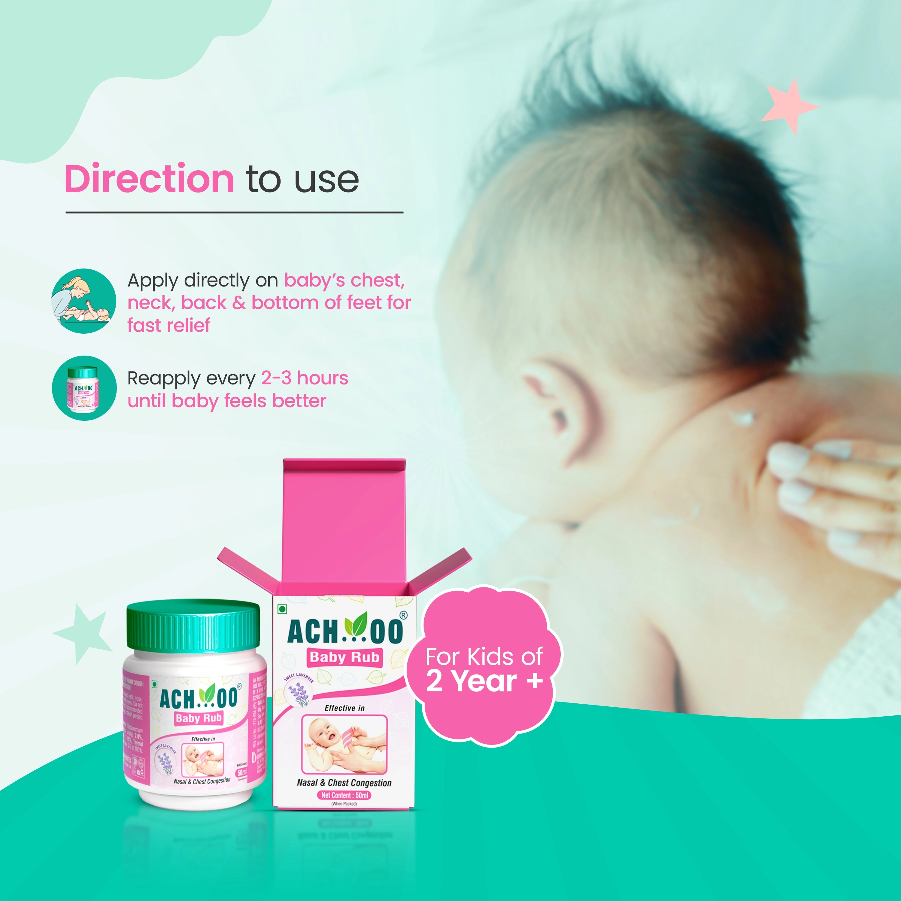 Achoo Baby Rub for Nasal and Chest Congestion - 50ml | 2 + years