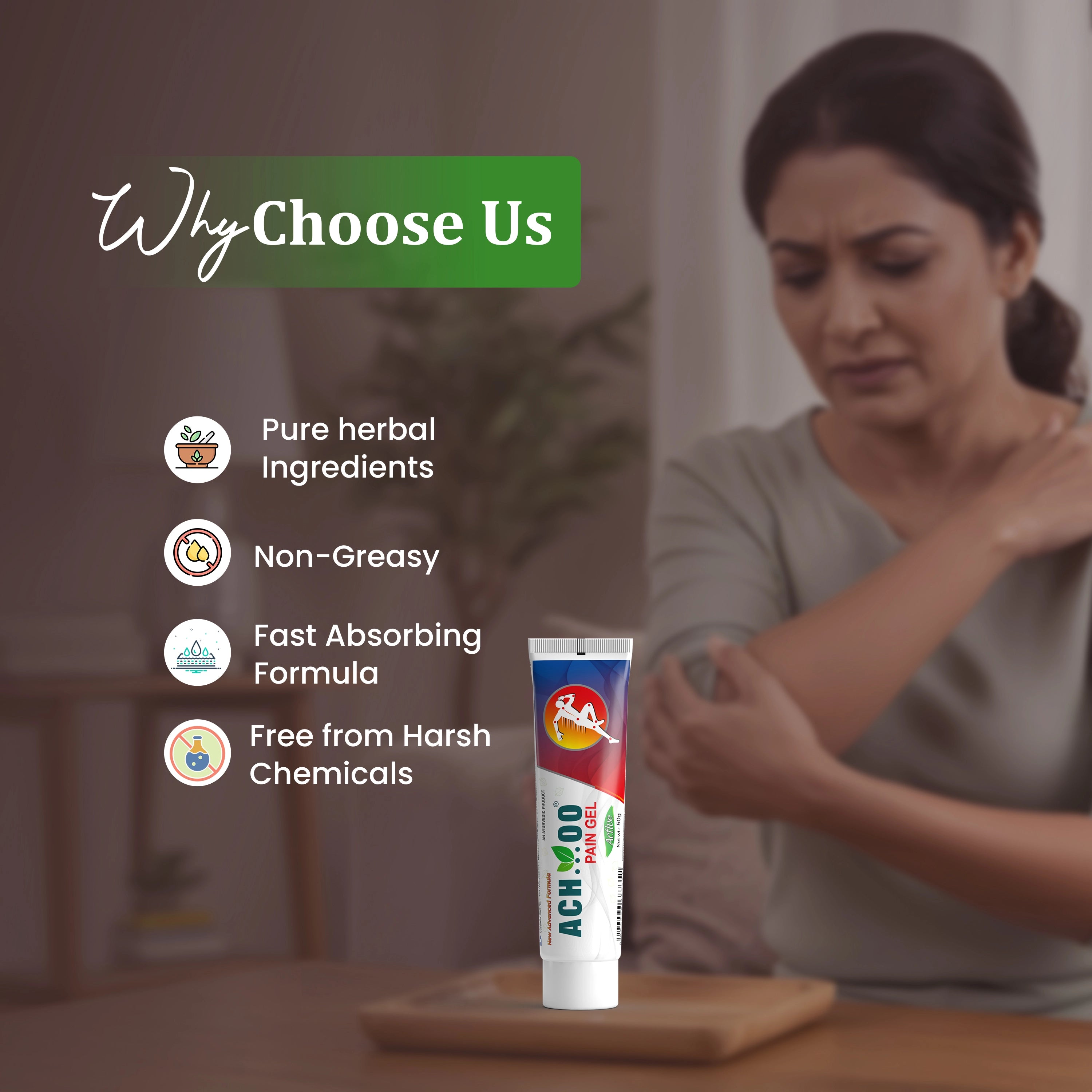 Achoo pain relief gel | Quick relief in Joint and Body Pain - Brawn Herbal