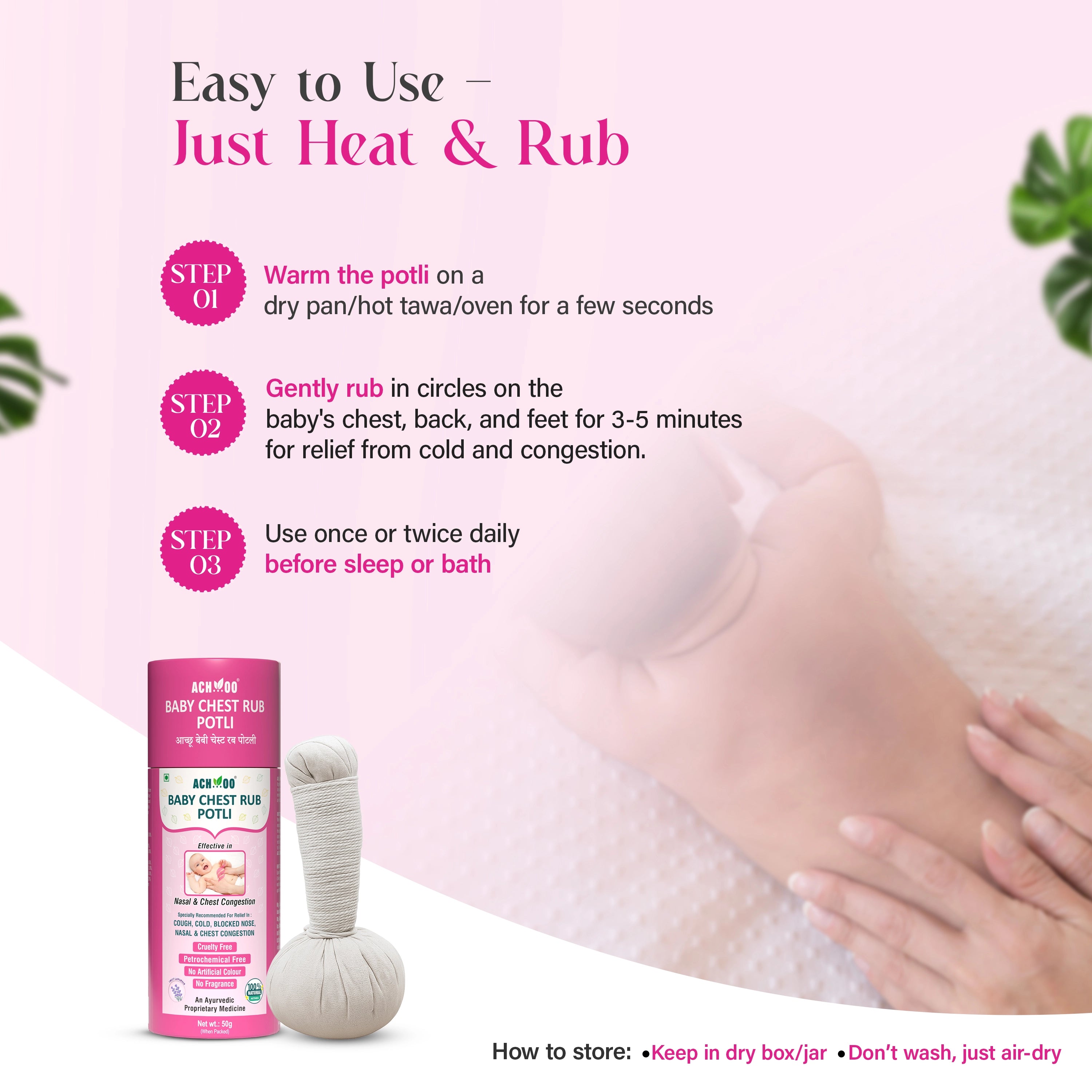 Achoo Baby Chest Rub Potli for Nasal & Chest Congestion- 50g |  5 +  years