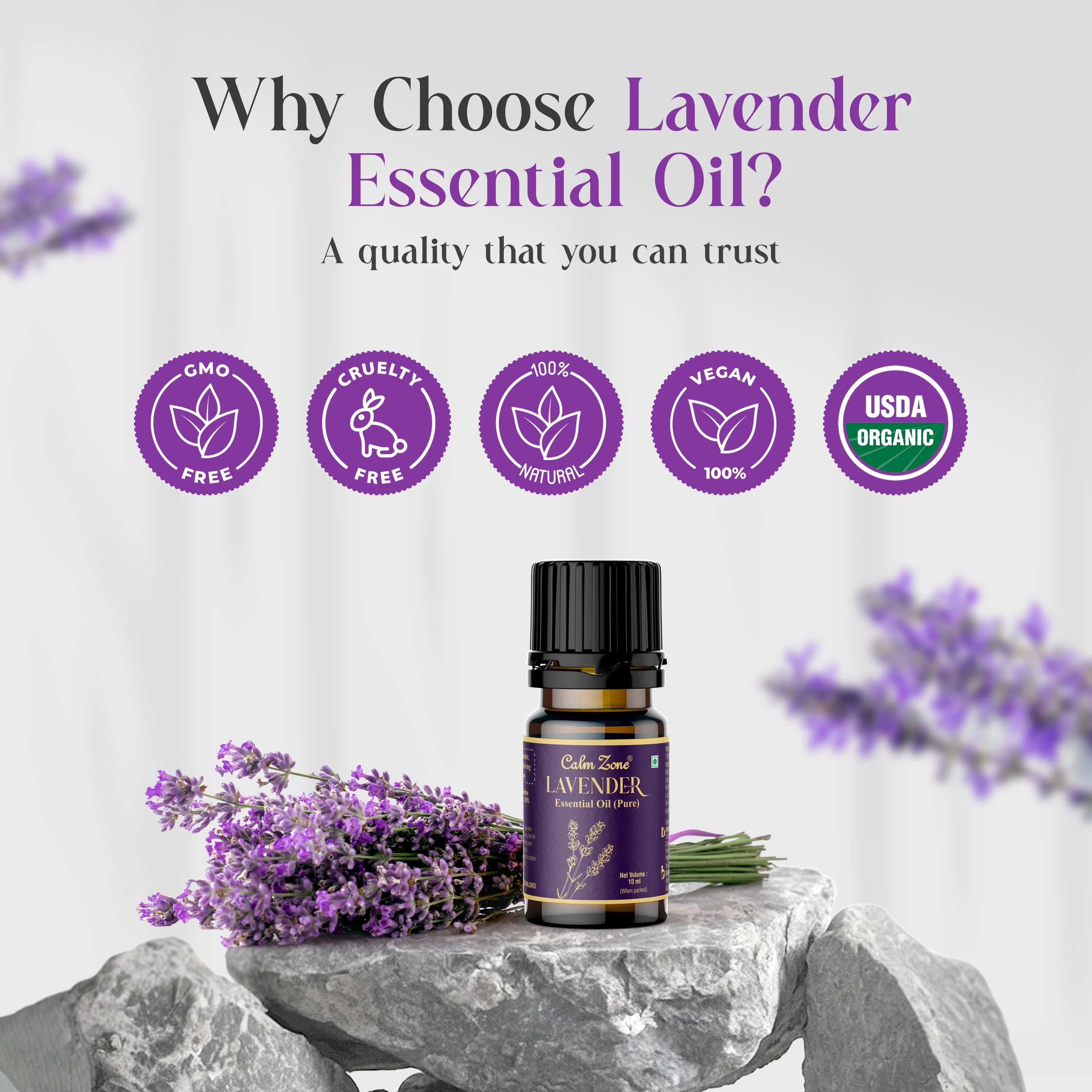 Calm Zone Lavender Essential Oil For Skin, Hair & Diffuser - Brawn Herbal