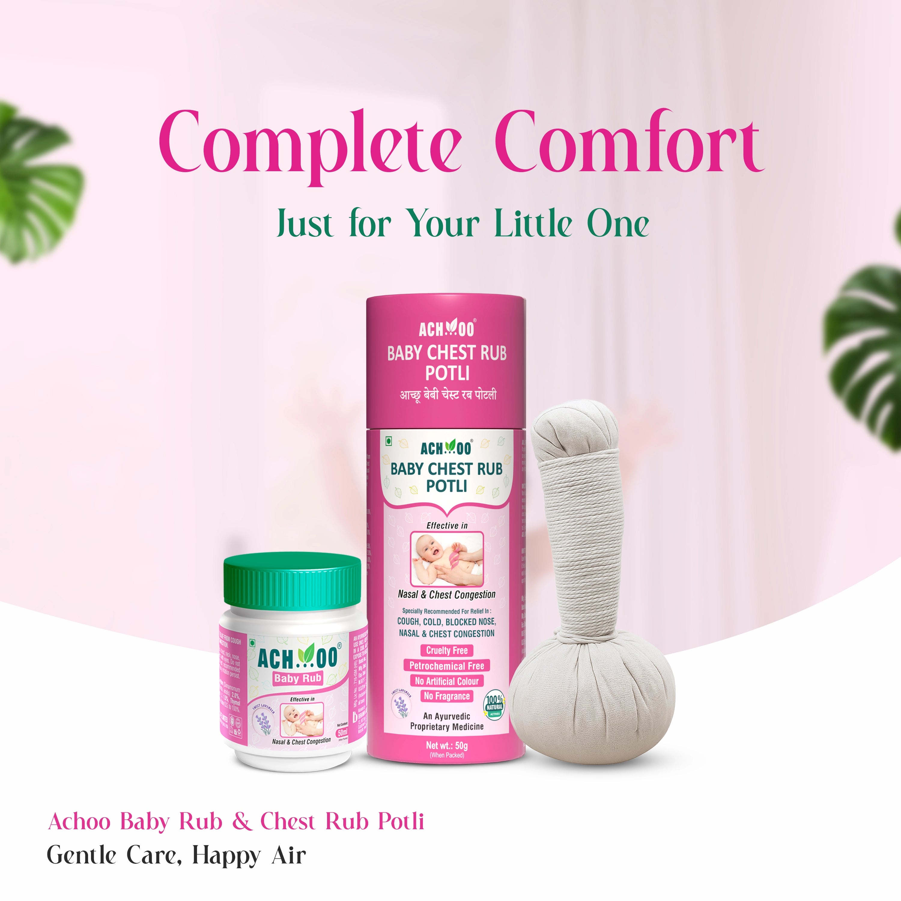 Achoo Baby Chest Rub Potli for Nasal & Chest Congestion- 50g |  5 +  years