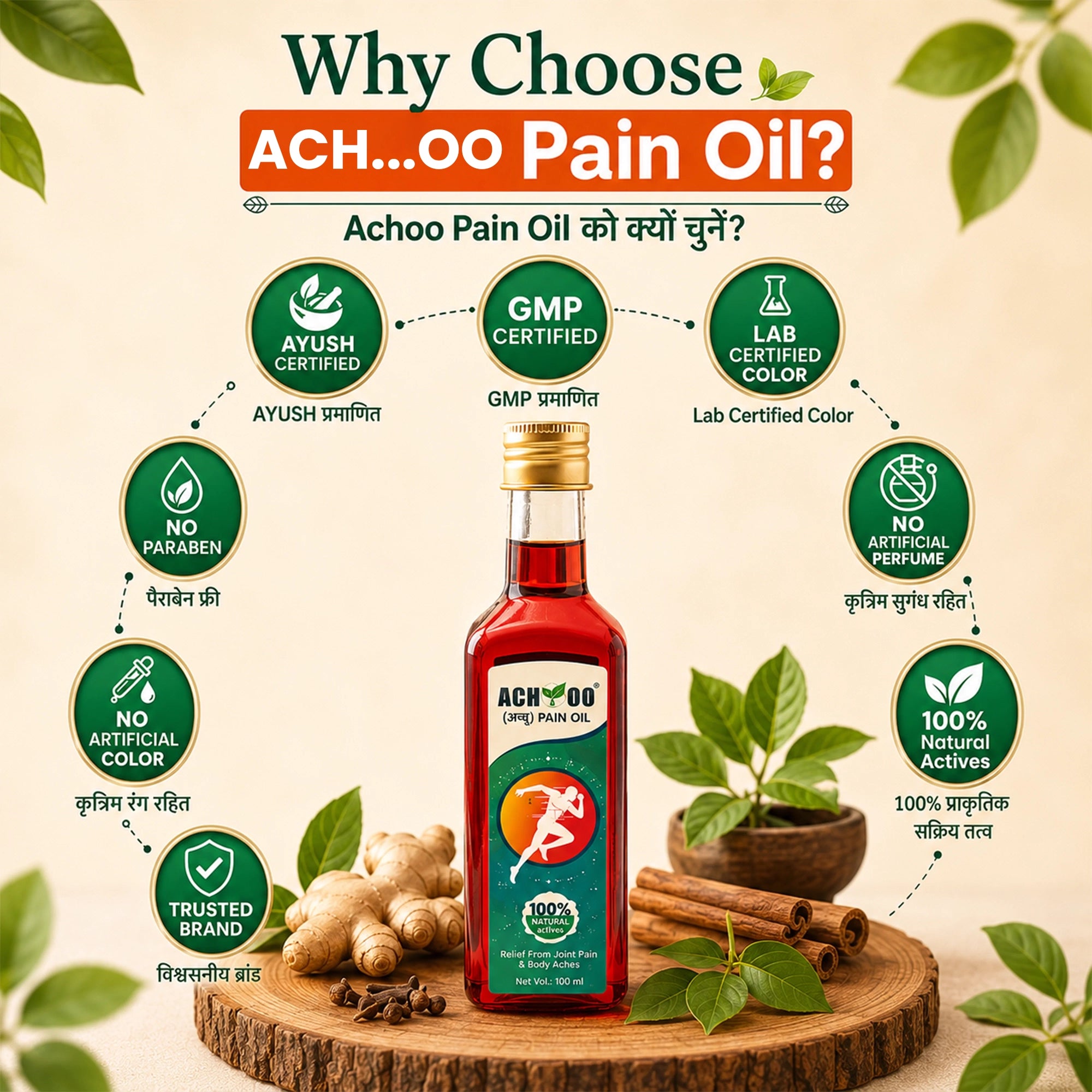 Achoo Ayurvedic Pain Relief Oil for Joint, Muscle & Body pain