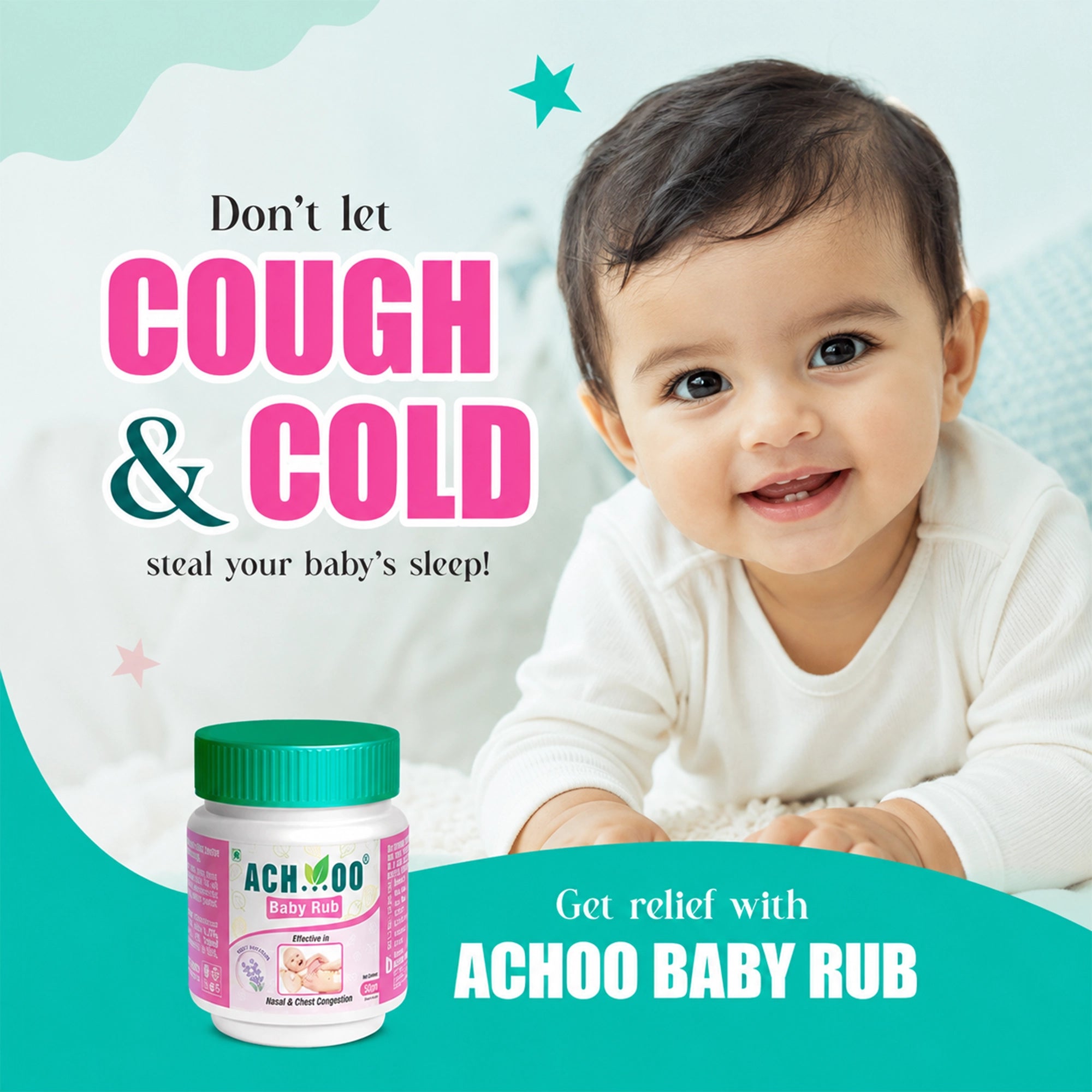 Achoo Baby Rub for Nasal and Chest Congestion - 50ml | 2 + years