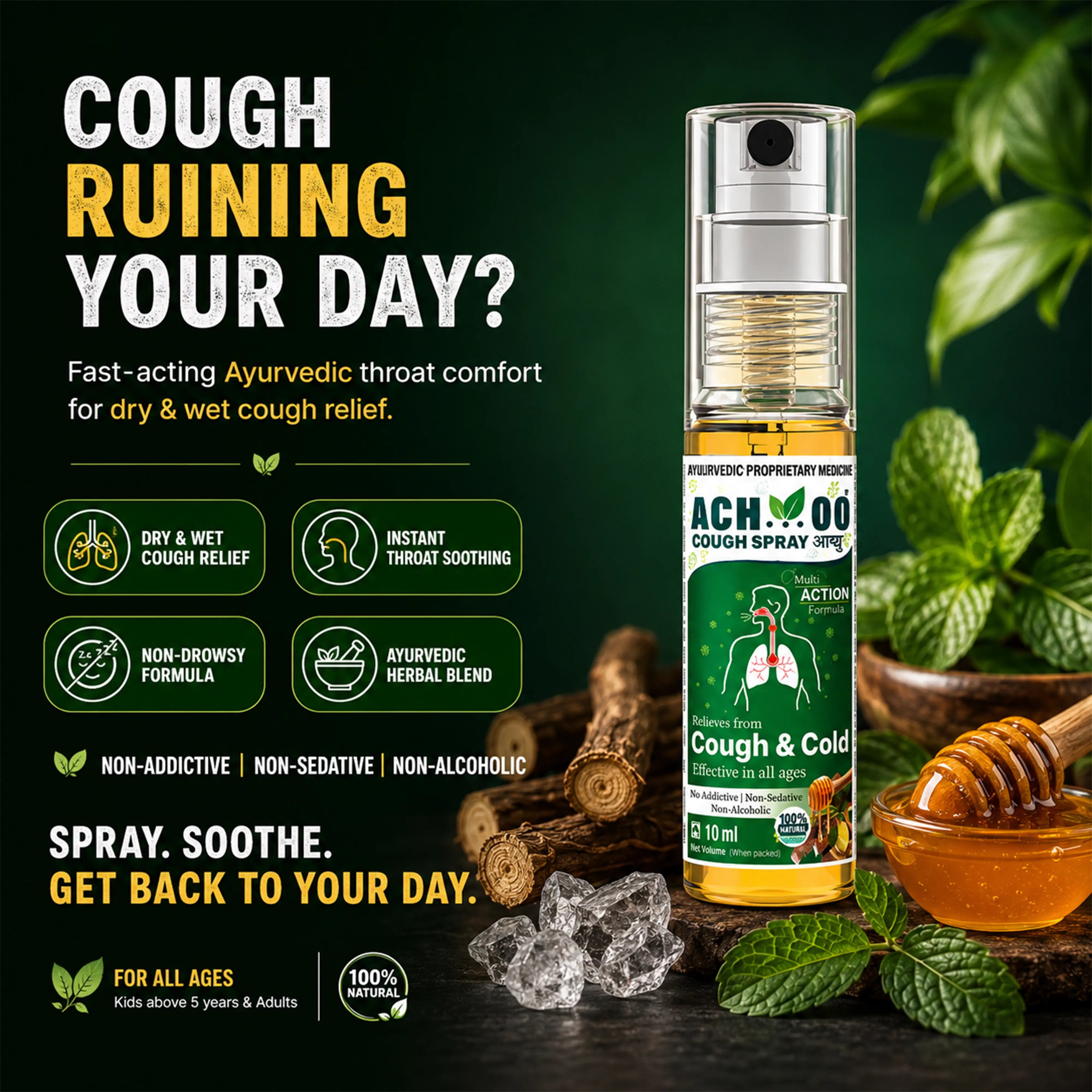 Achoo Cough Spray - Relief from Cough and Congestion - 10ml