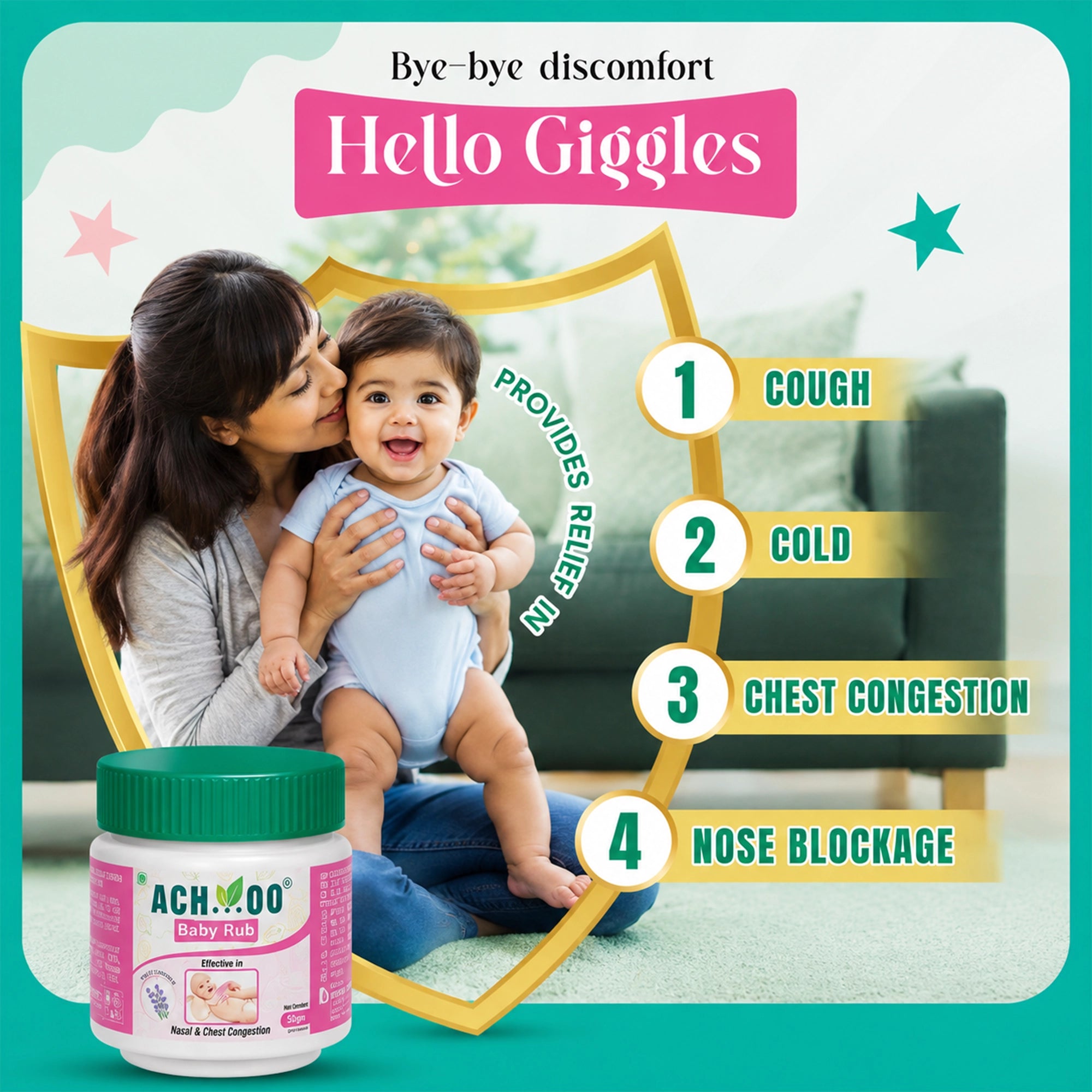 Achoo Baby Rub for Nasal and Chest Congestion - 50ml | 2 + years