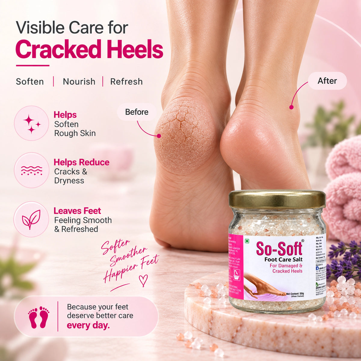 So-Soft Foot Care Salt for Cracked Heels & Muscle Relief - 50gm