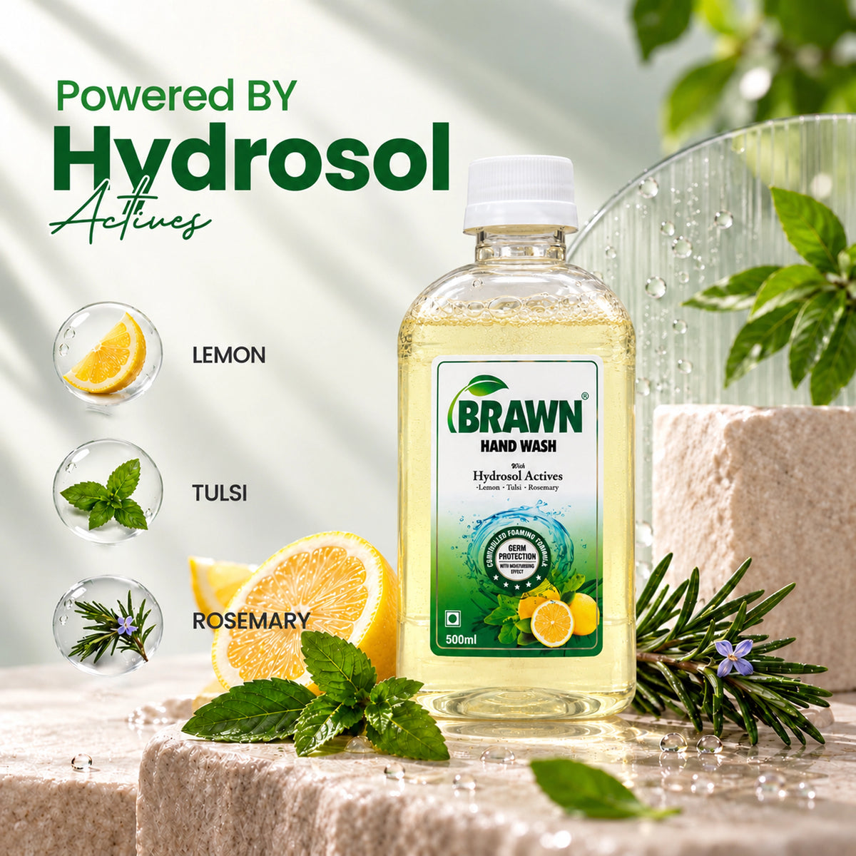 Brawn Rosemary, Tulsi & Lemon handwash | Gentle Cleansing & Germ Protection - Refill bottle - 500ml