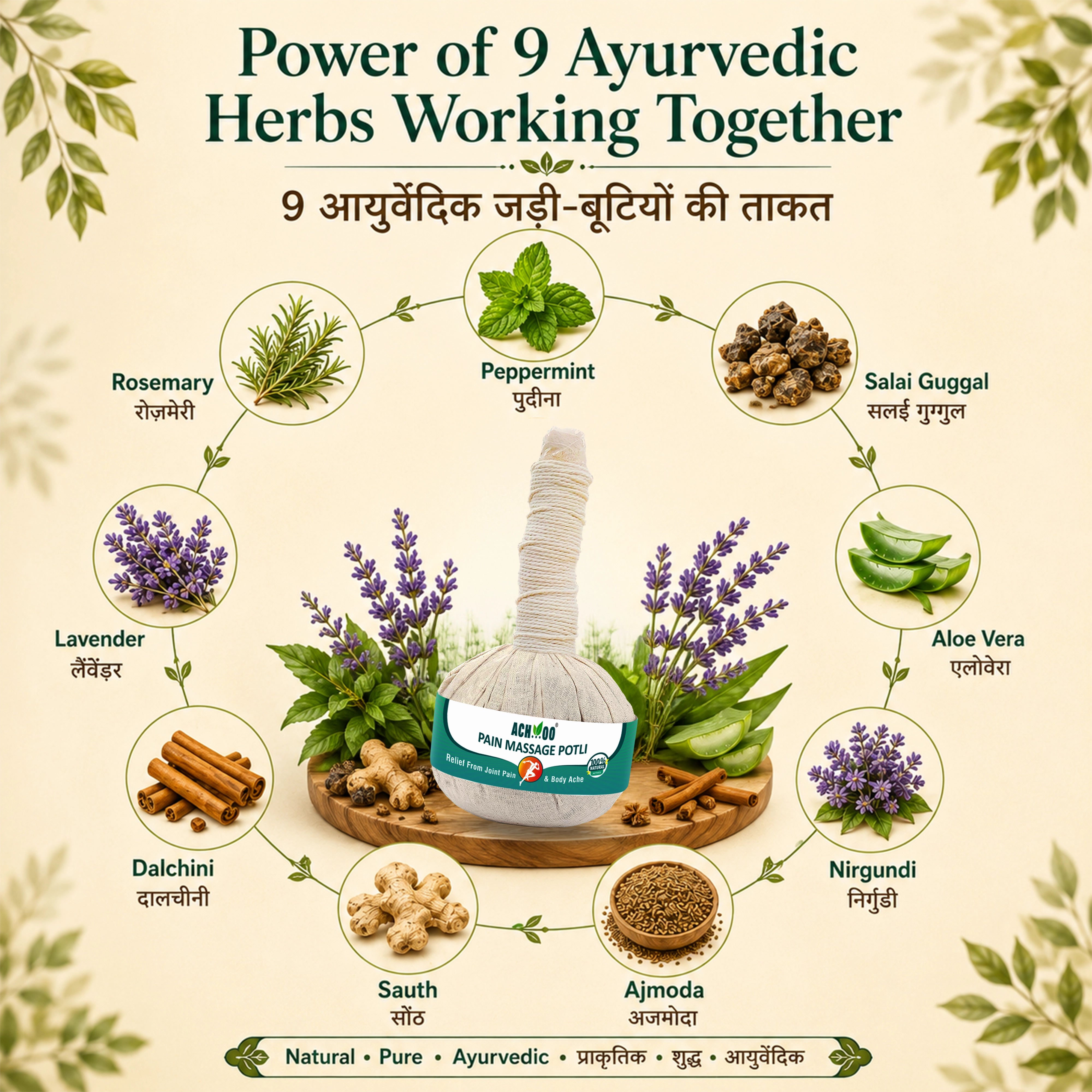 Achoo Pain Massage Potli - 100% Ayurvedic Herbal Healing