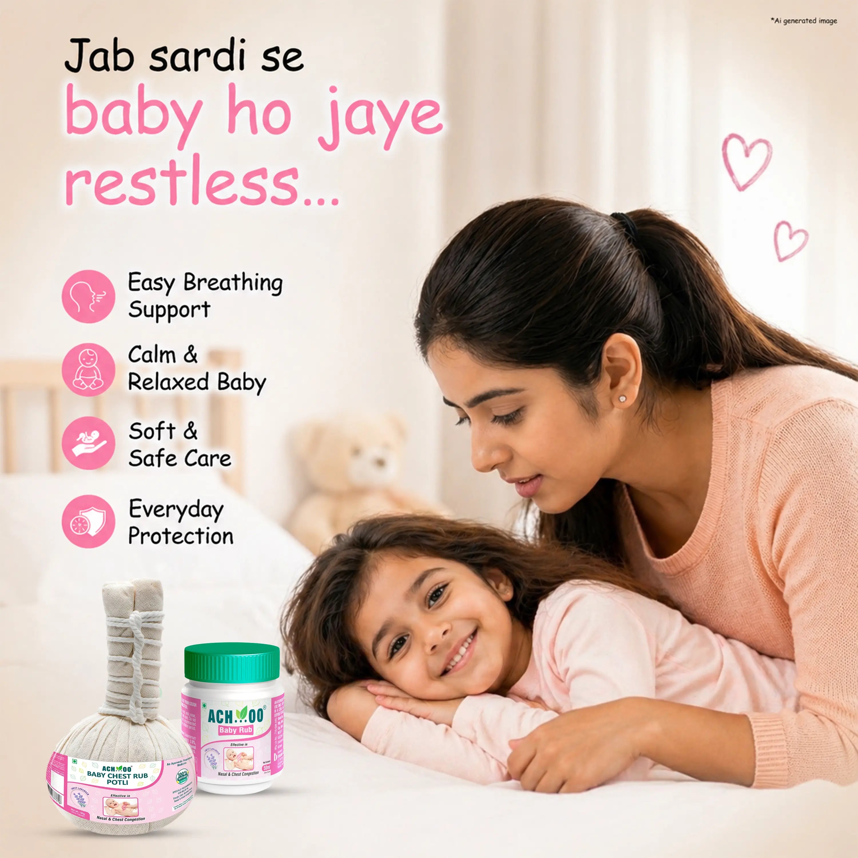 Achoo Baby Care Combo for Cold Relief: Baby Rub & Potli