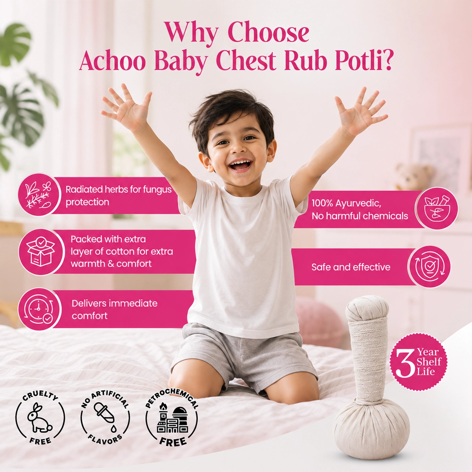 Achoo Baby Chest Rub Potli for Nasal & Chest Congestion- 50g |  5 +  years