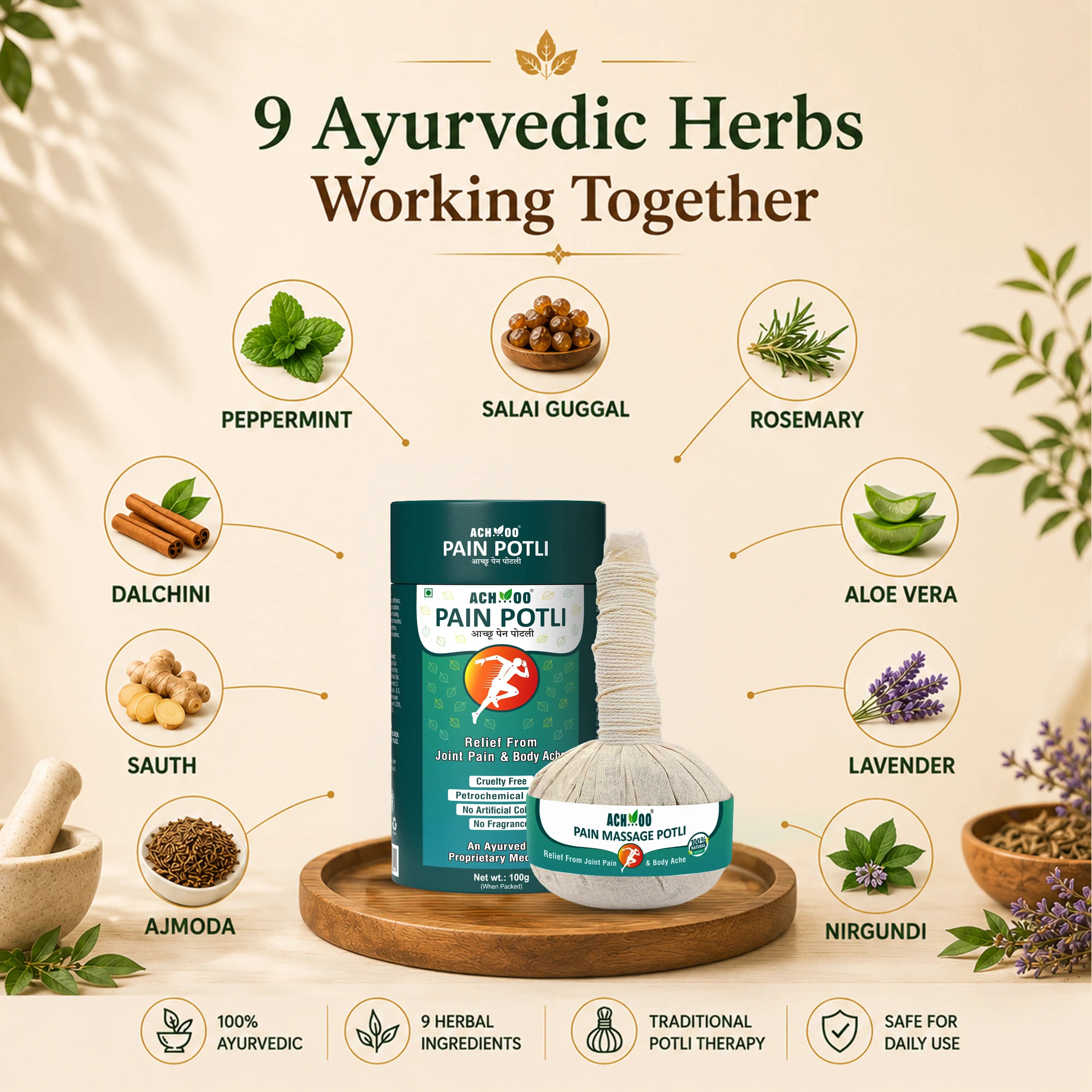 Achoo Pain Massage Potli - 100% Ayurvedic Herbal Healing