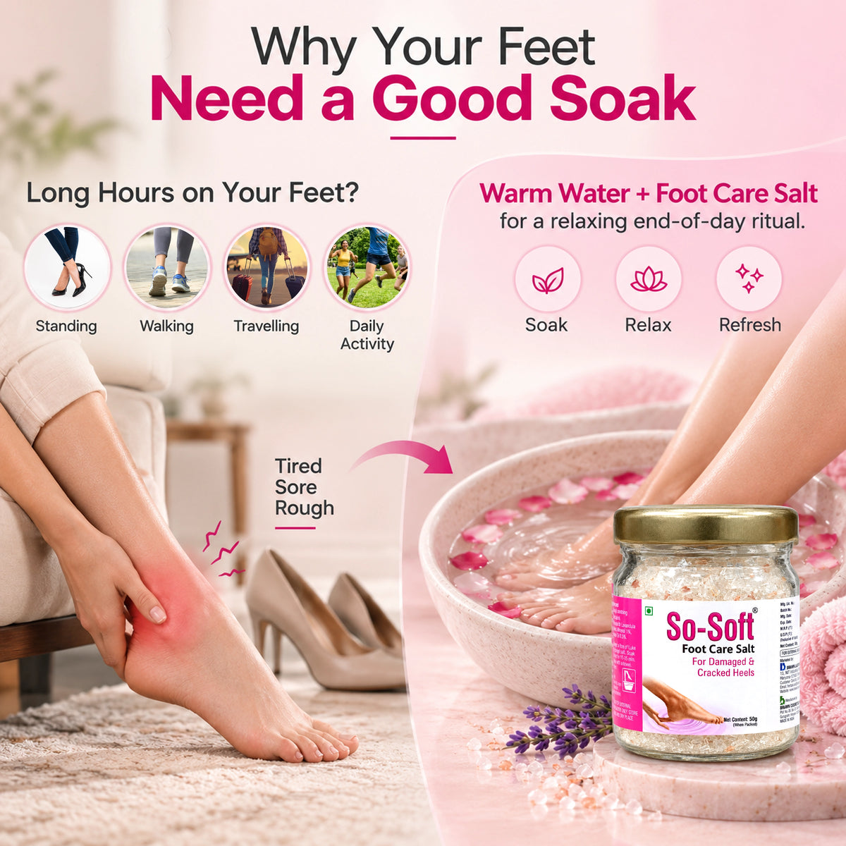 So-Soft Foot Care Salt for Cracked Heels & Muscle Relief - 50gm