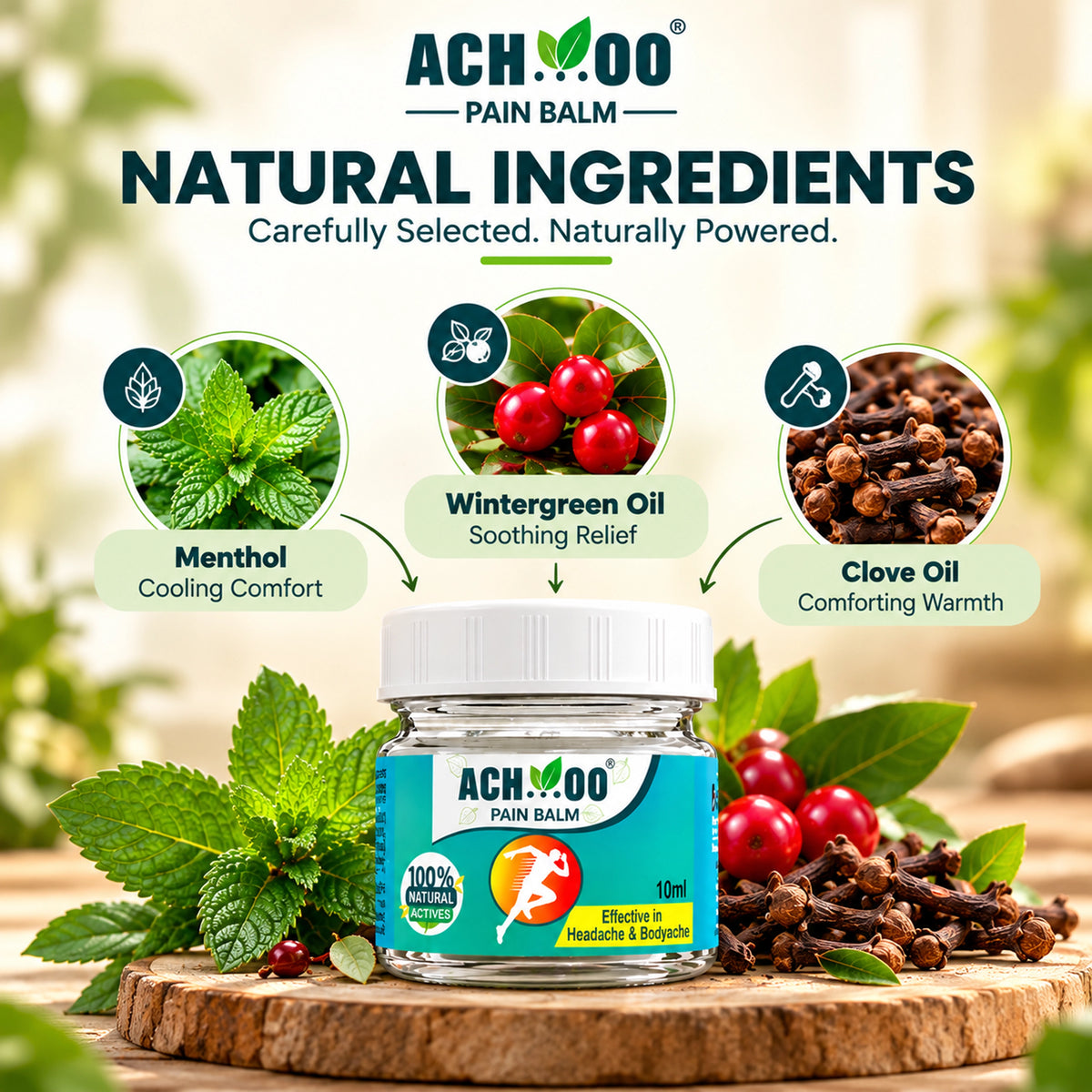 Achoo Pain Balm - Fast Headache & Muscle Relief | 100% Herbal Formula - 10ml