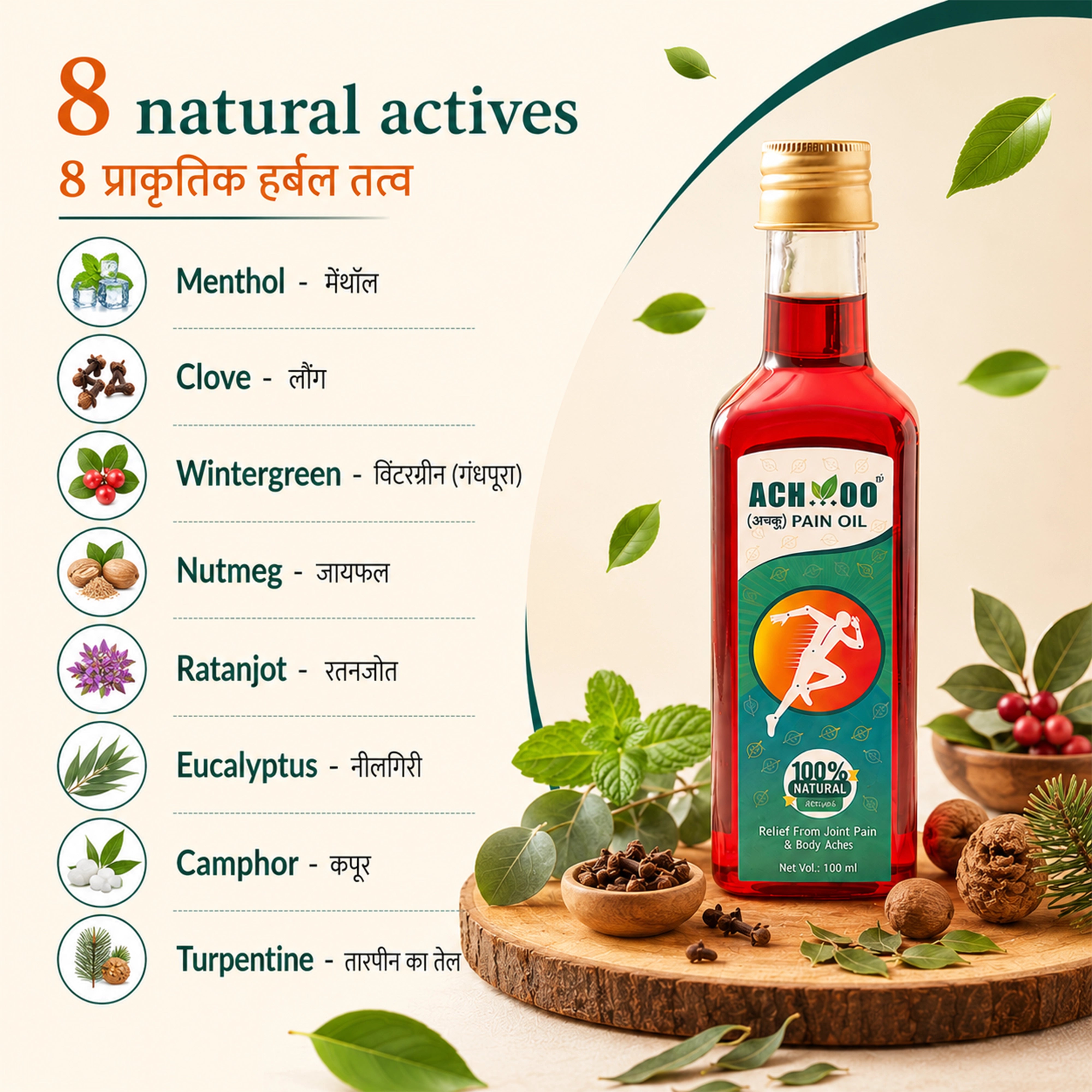 Achoo Ayurvedic Pain Relief Oil for Joint, Muscle & Body pain