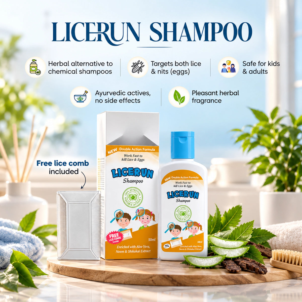 Licerun Anti-Lice Shampoo with Lice Comb - 50ml