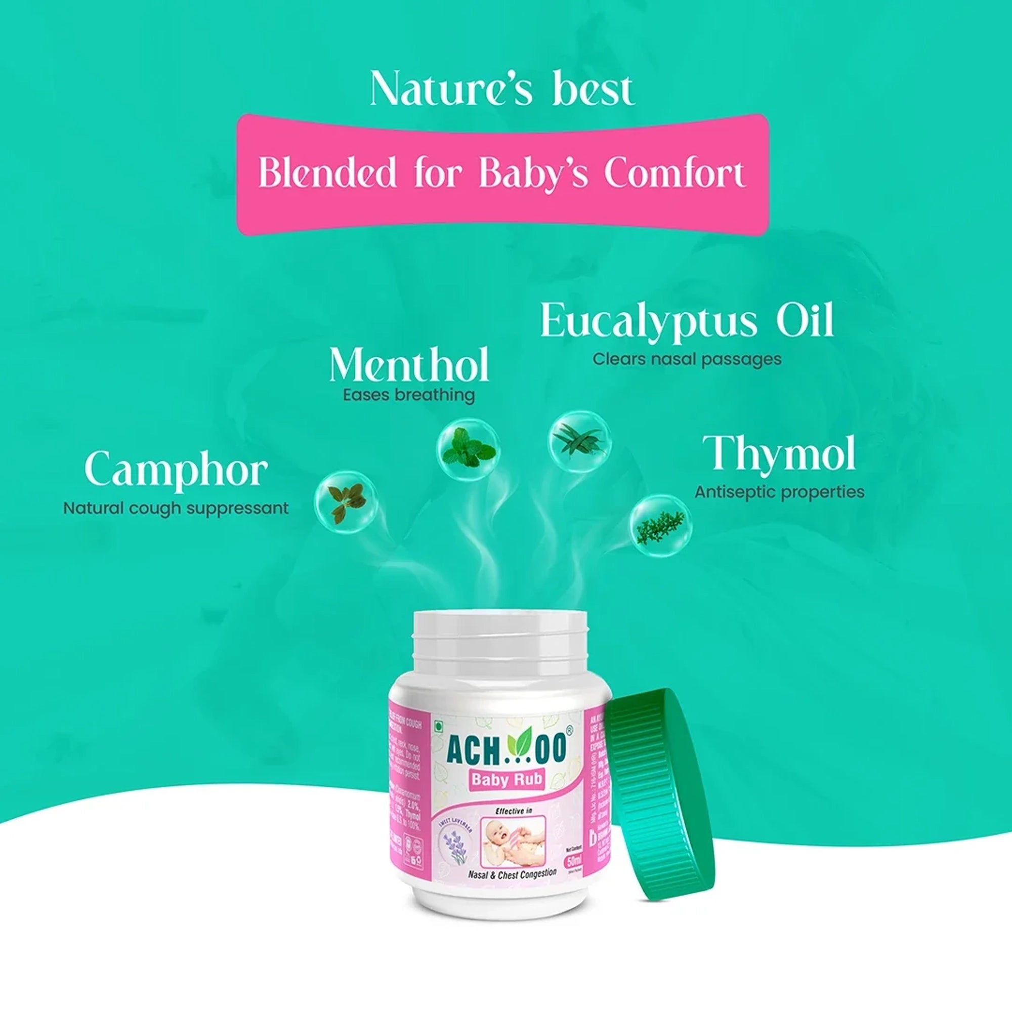 Achoo Baby Rub for Nasal and Chest Congestion - 50ml | 2 + years