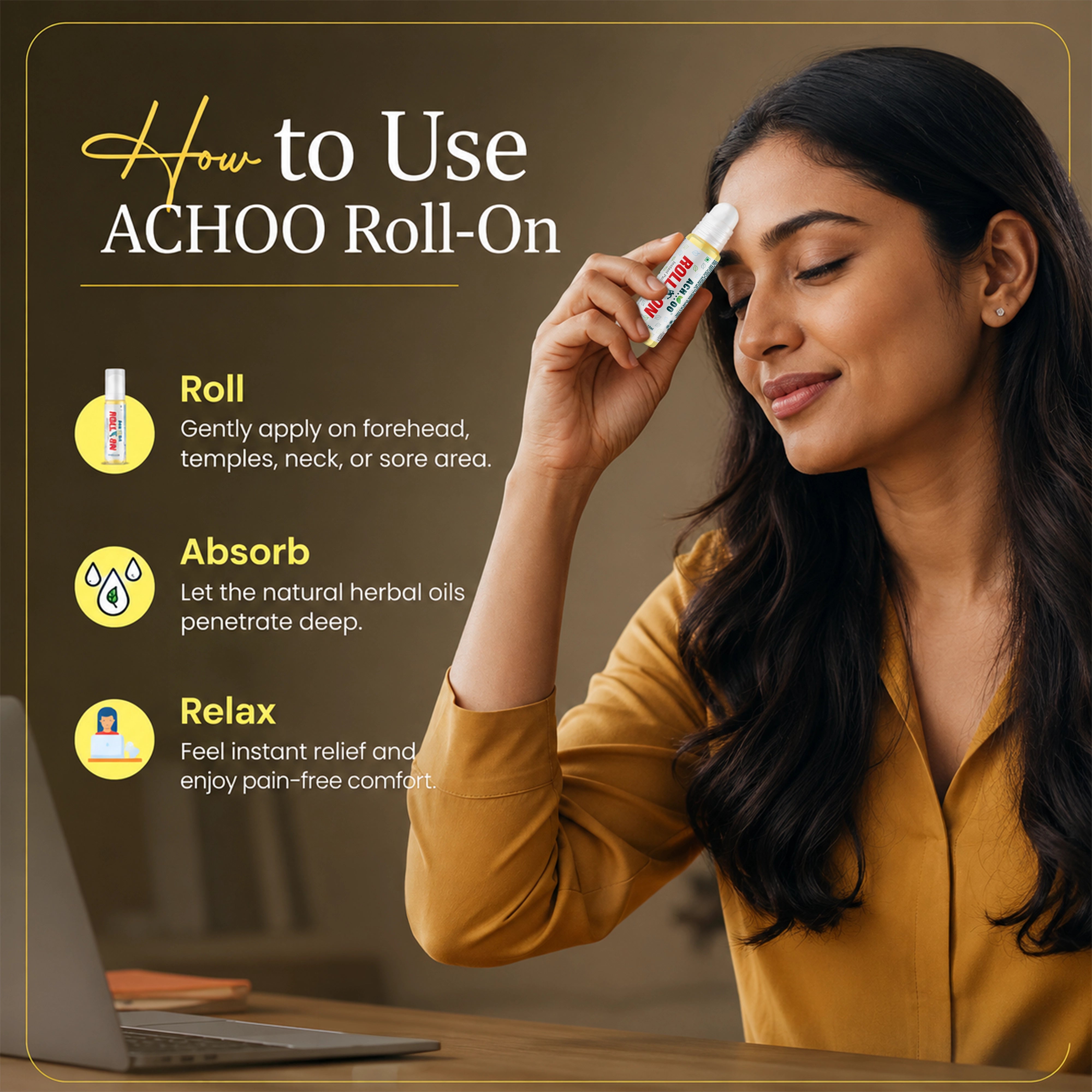 Achoo Roll On - Relief from Headaches and Joints pain - 10ml