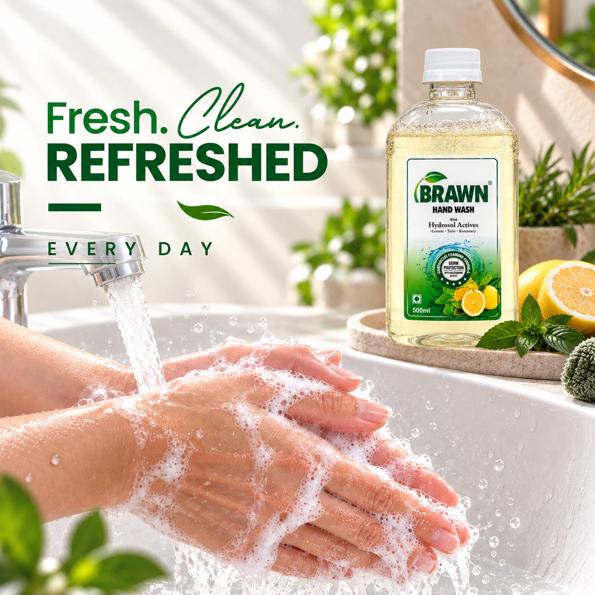 Brawn Rosemary, Tulsi & Lemon handwash | Gentle Cleansing & Germ Protection - Refill bottle - 500ml