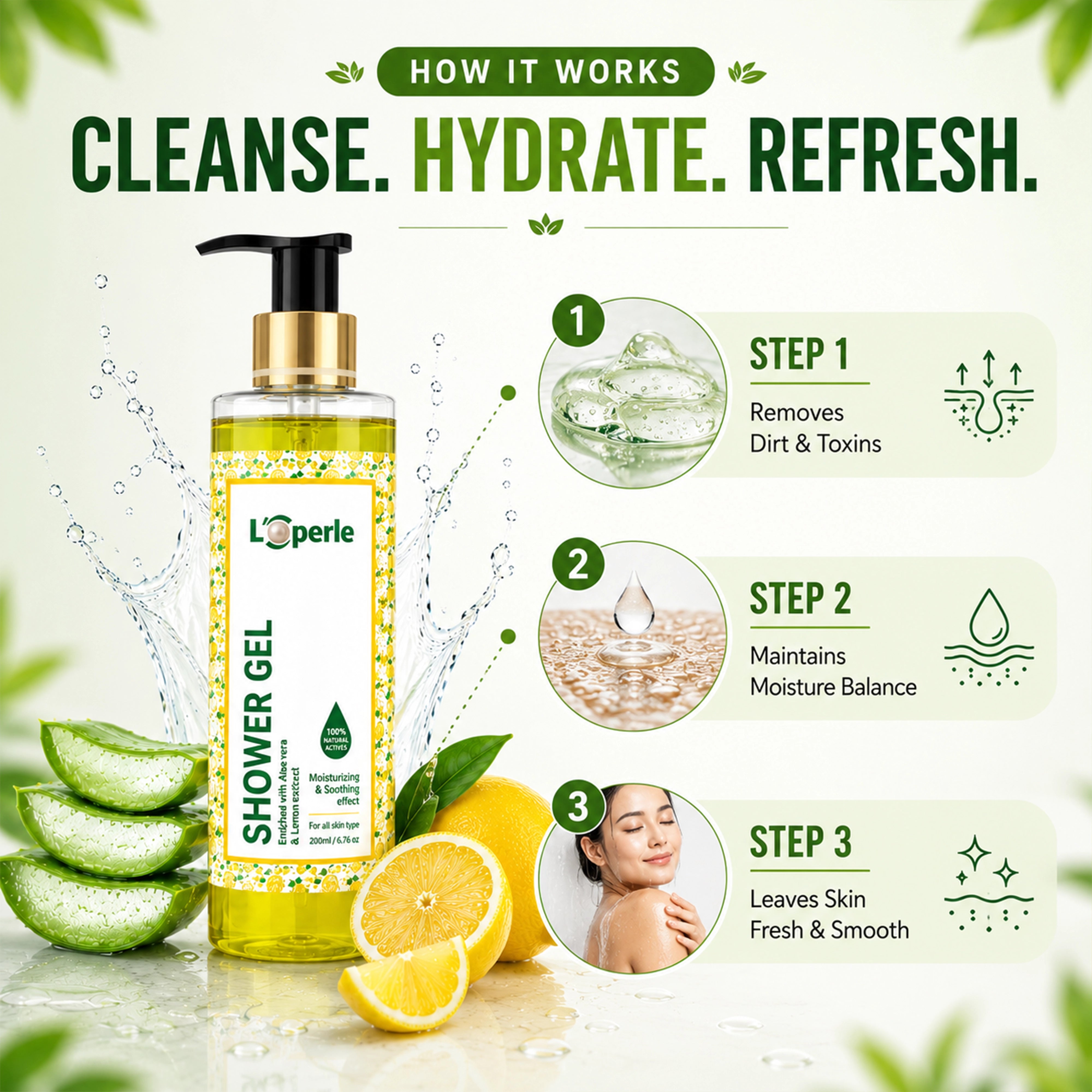 Loperle Shower Gel with Aloe vera and Lemon - 200ml