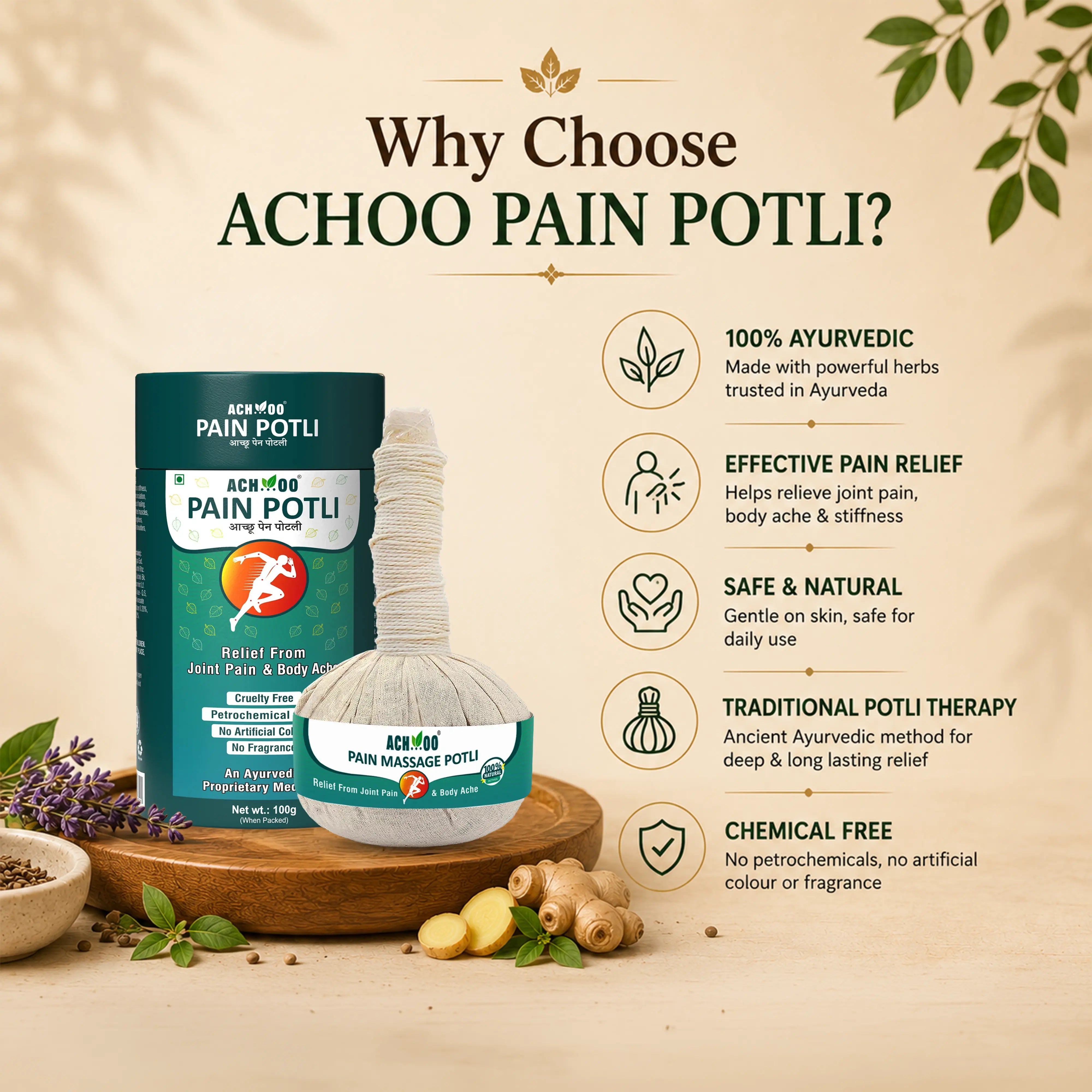 Achoo Pain Massage Potli - 100% Ayurvedic Herbal Healing