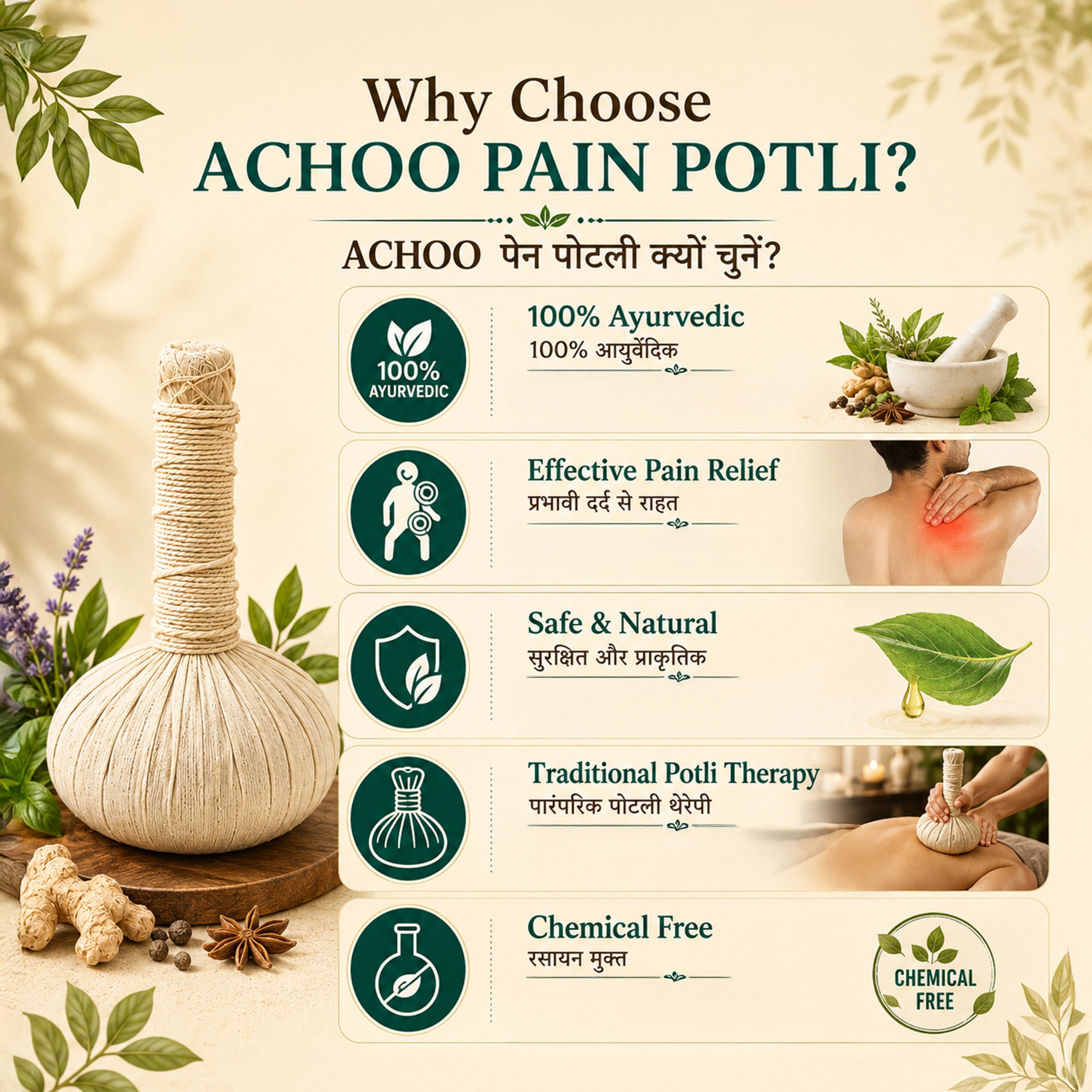 Achoo Pain Massage Potli - 100% Ayurvedic Herbal Healing