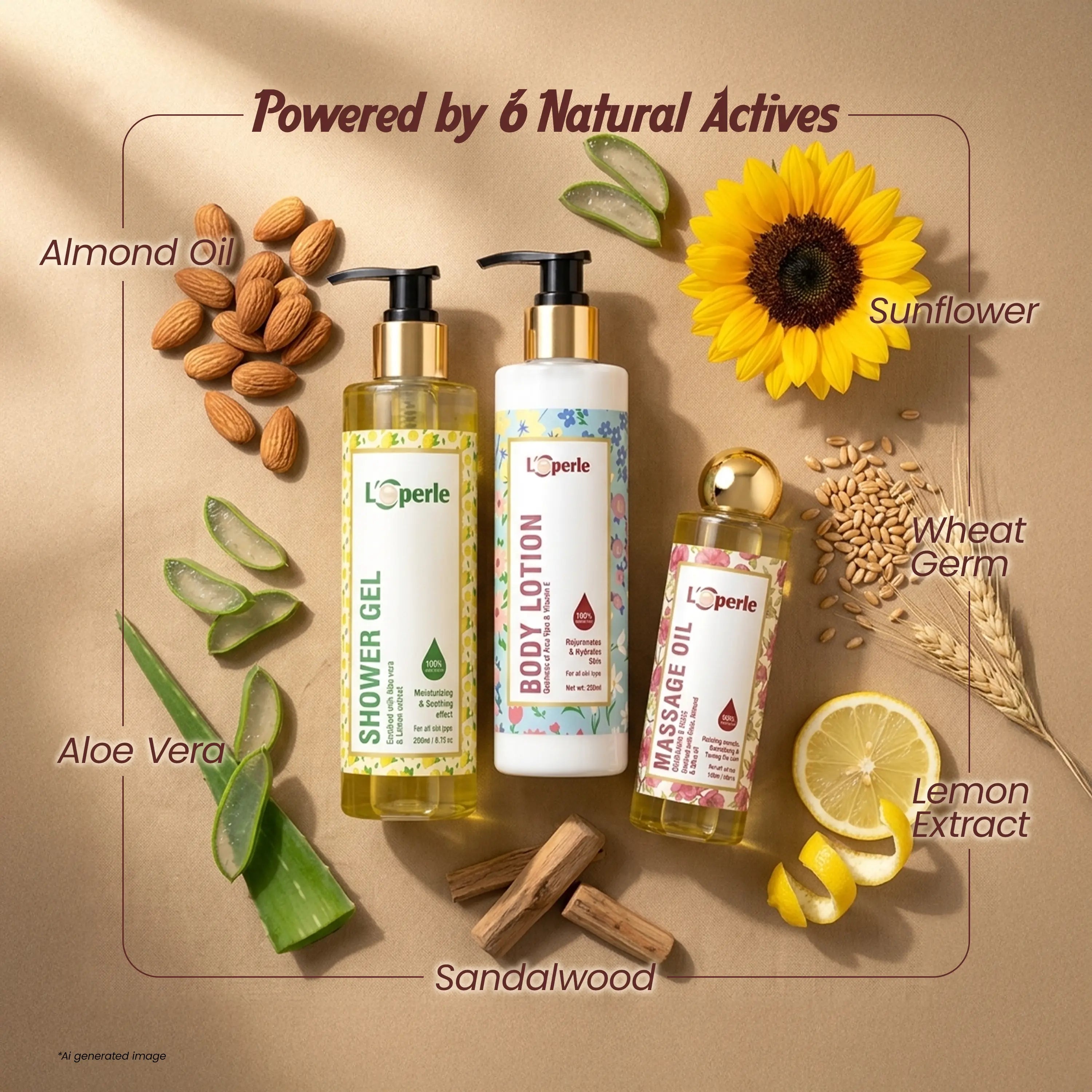 Body care Kit Combo - Loperle body Massage Oil & body lotion & shower gel