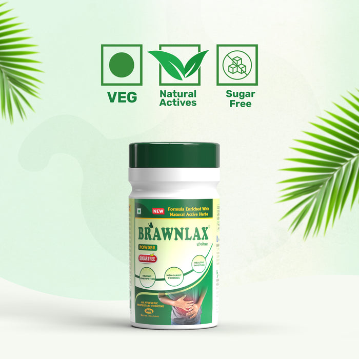 BRAWNLAX Constipation Relief Powder For Constipation, Indigestion, Acidity, Gas, Improves Digestion & Gut Health | Non Habit Forming | 100% Natural Actives | Sugar Free - 100 Gm