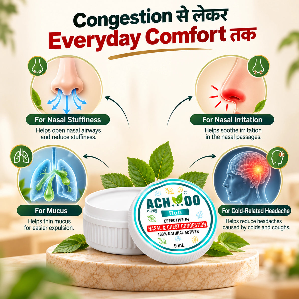 Achoo Herbal Rub for Nasal and Chest Congestion - 9ml