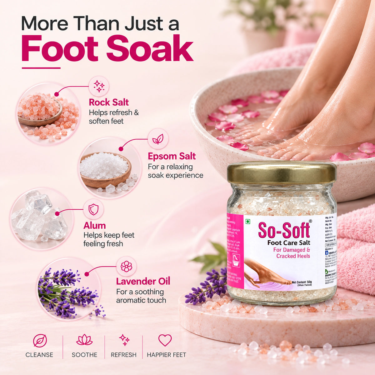 So-Soft Foot Care Salt for Cracked Heels & Muscle Relief - 50gm