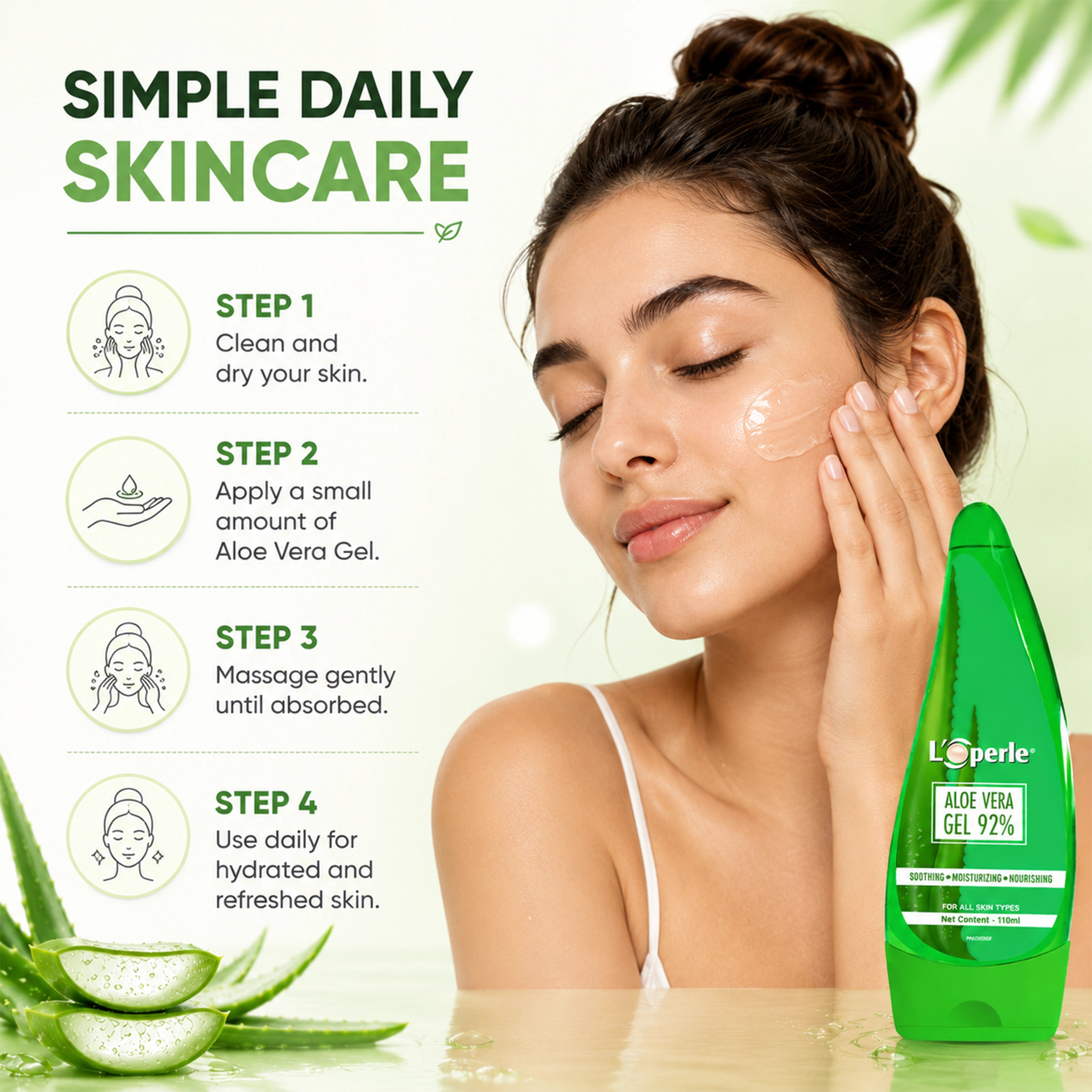 Loperle Aloe Vera Gel 92% for Moisturizing Skin - 110ml