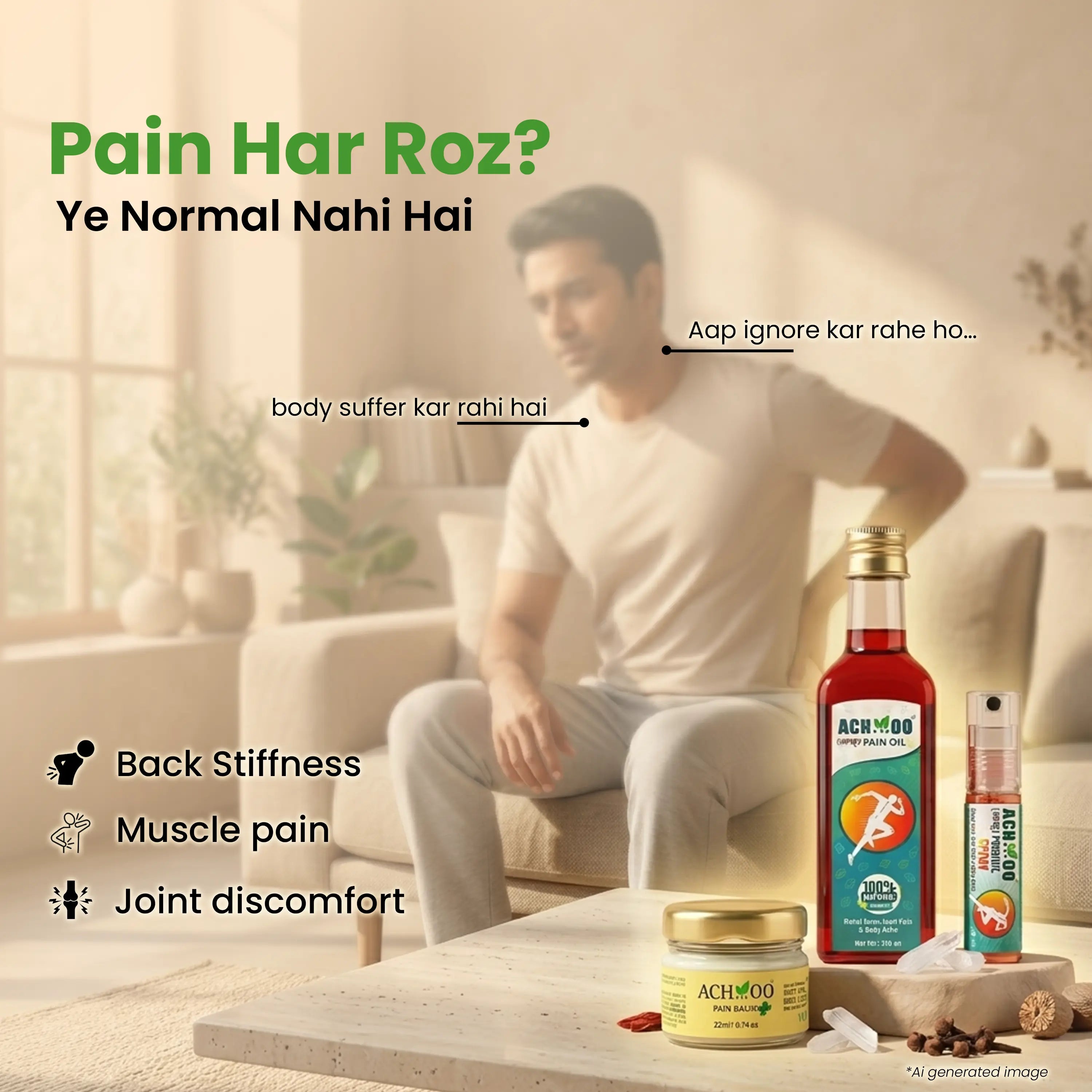 Total Relief Combo Kit - Achoo Pain Oil 100ml & Achoo Pain Balm Plus 22ml & Pain relief Spray 10ml