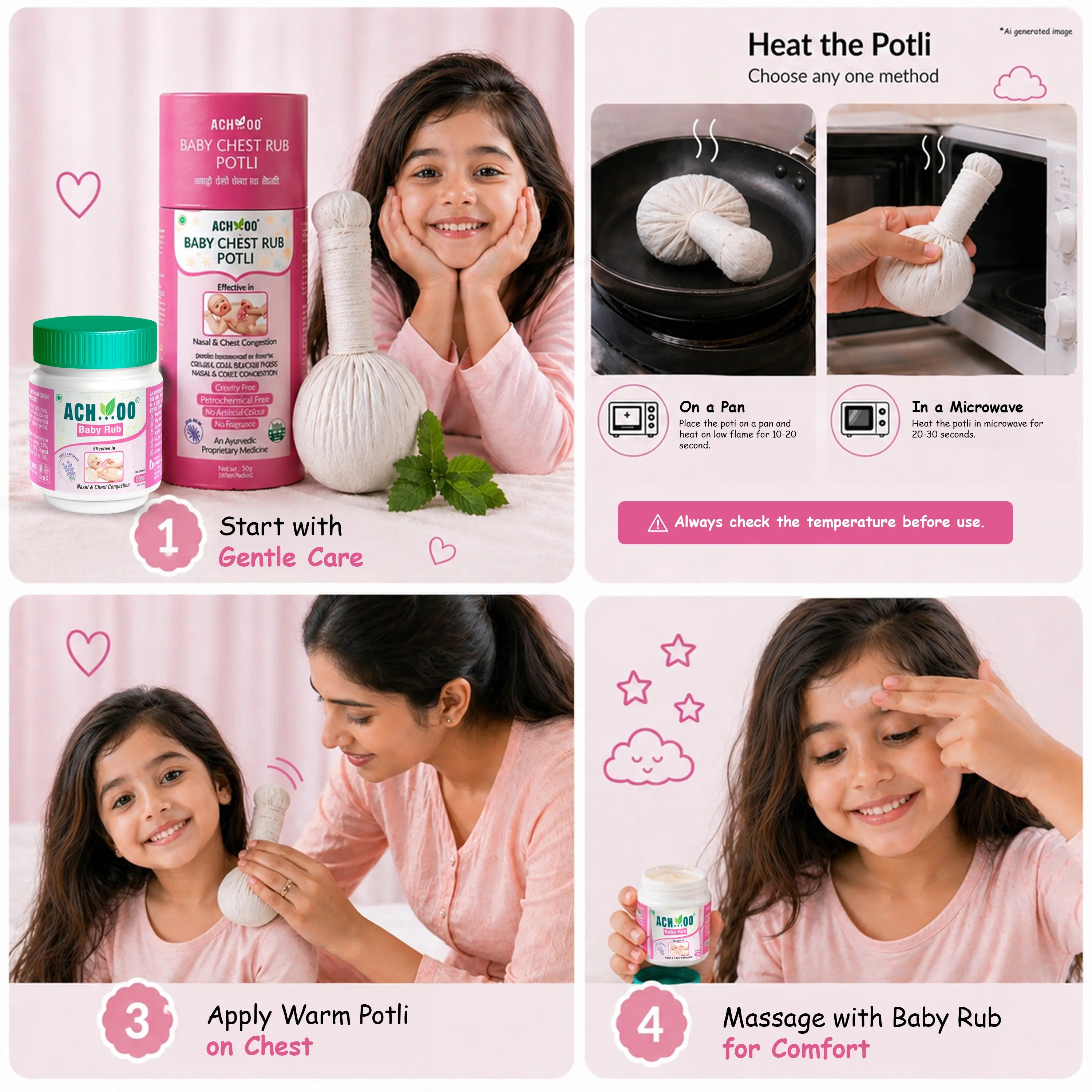 Achoo Baby Care Combo for Cold Relief: Baby Rub & Potli