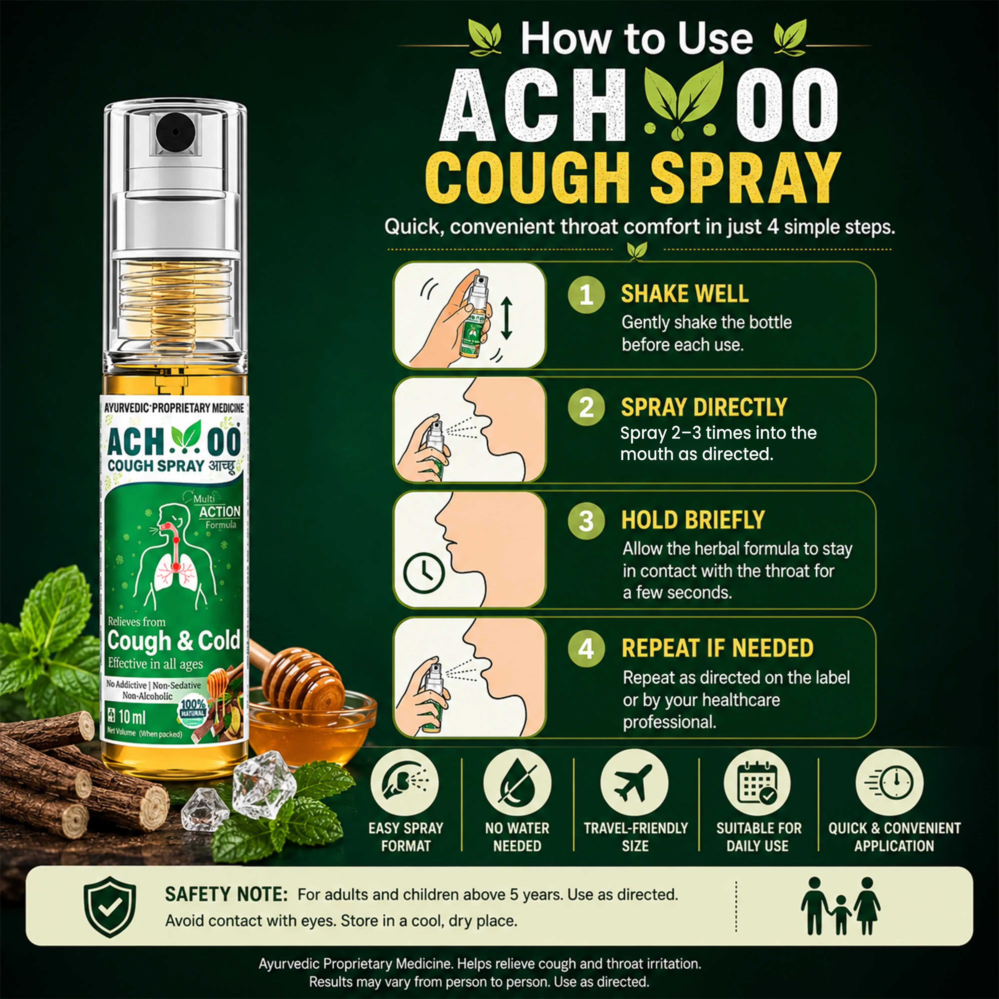Achoo Cough Spray - Relief from Cough and Congestion - 10ml