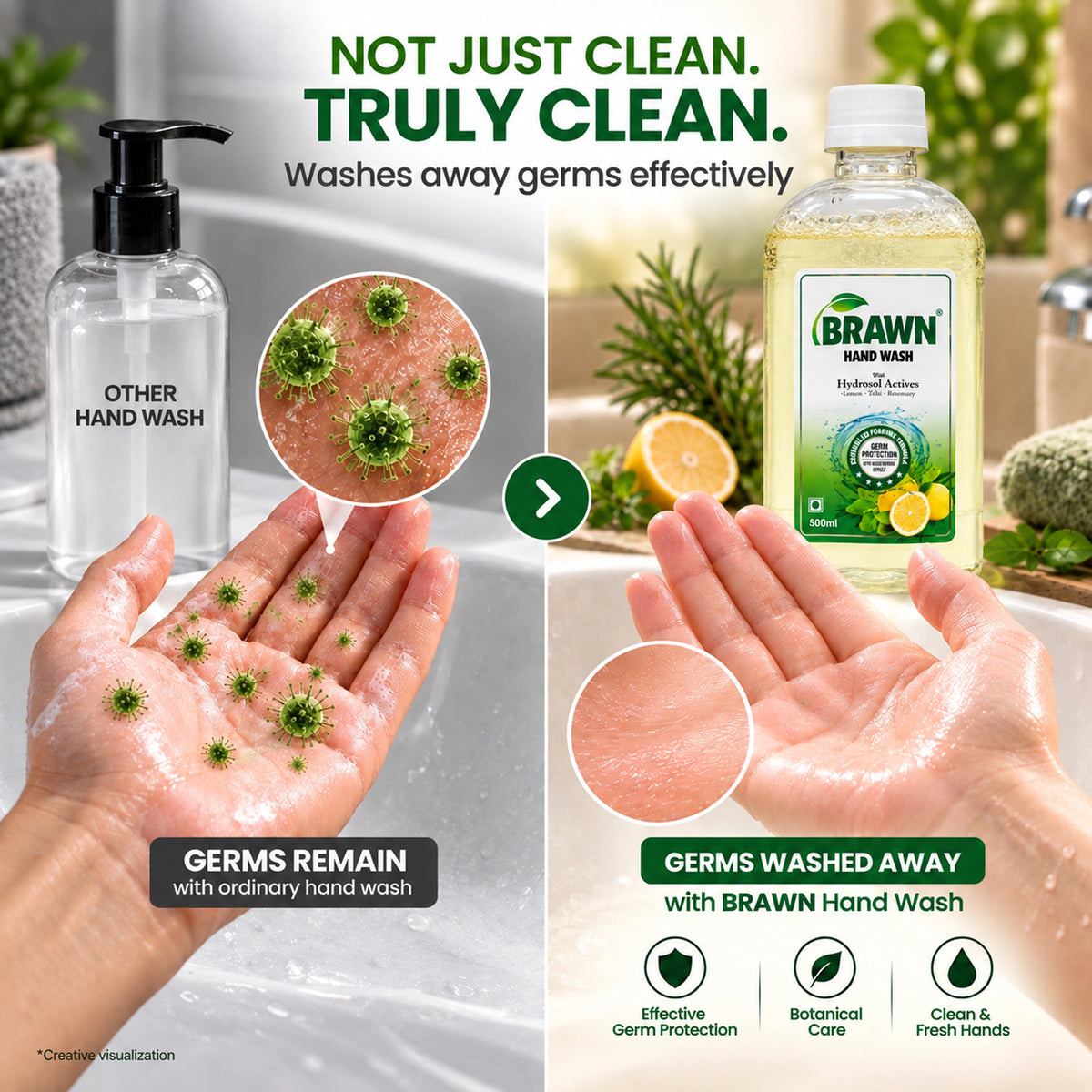Brawn Rosemary, Tulsi & Lemon handwash | Gentle Cleansing & Germ Protection - Refill bottle - 500ml