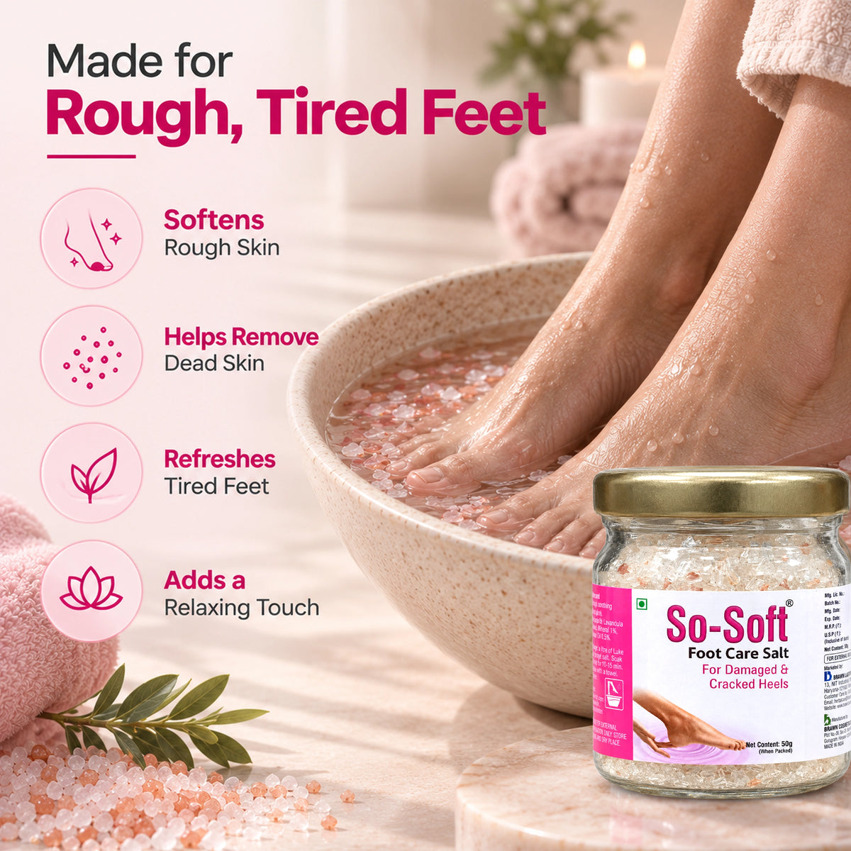 So-Soft Foot Care Salt for Cracked Heels & Muscle Relief - 50gm