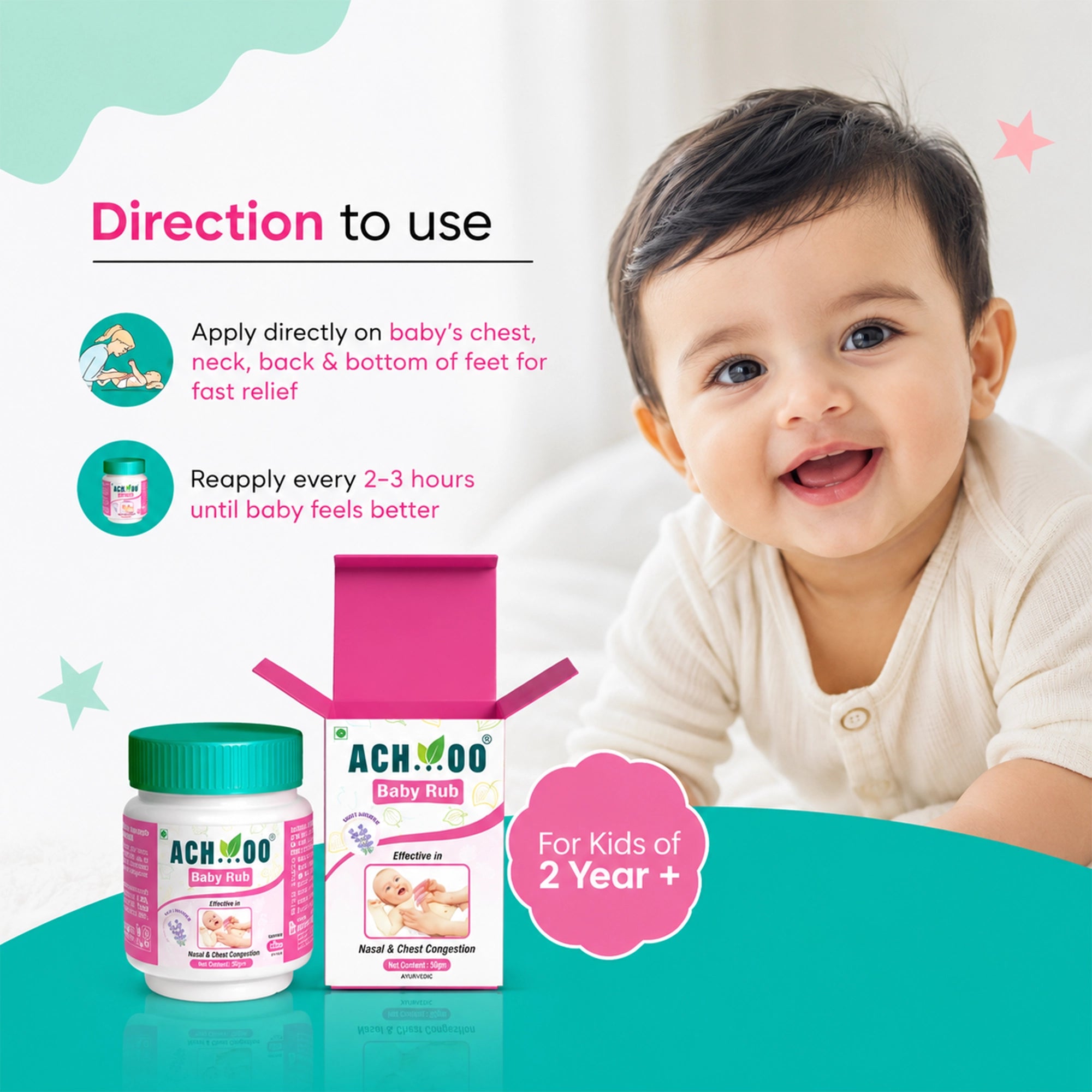 Achoo Baby Rub for Nasal and Chest Congestion - 50ml | 2 + years