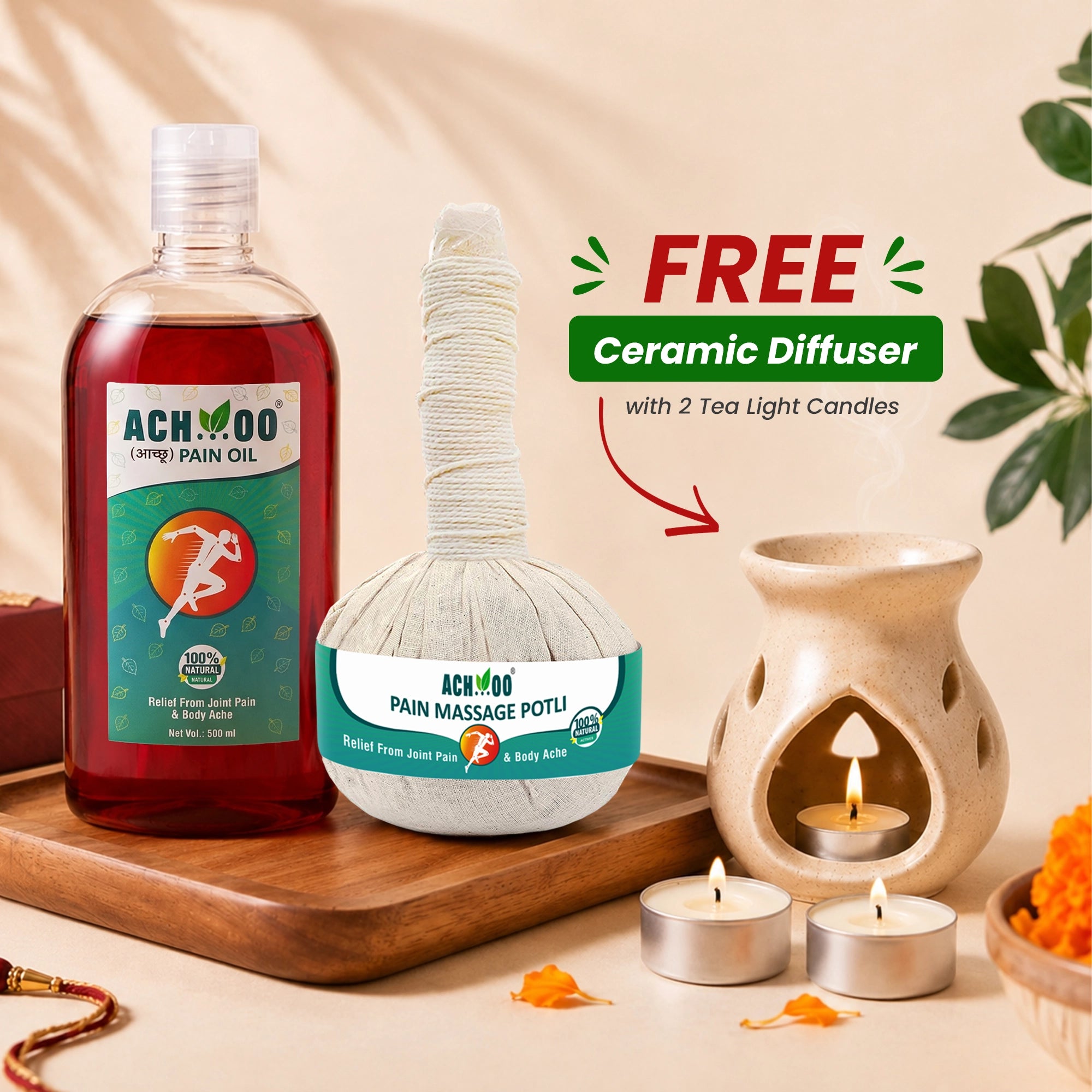 Pain Relief Kit (500ml oil & Massage potli) | For Strong Joints & Muscles