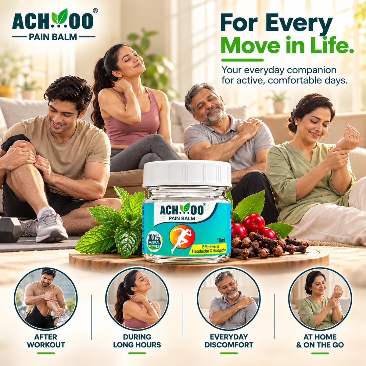 Achoo Pain Balm - Fast Headache & Muscle Relief | 100% Herbal Formula - 10ml